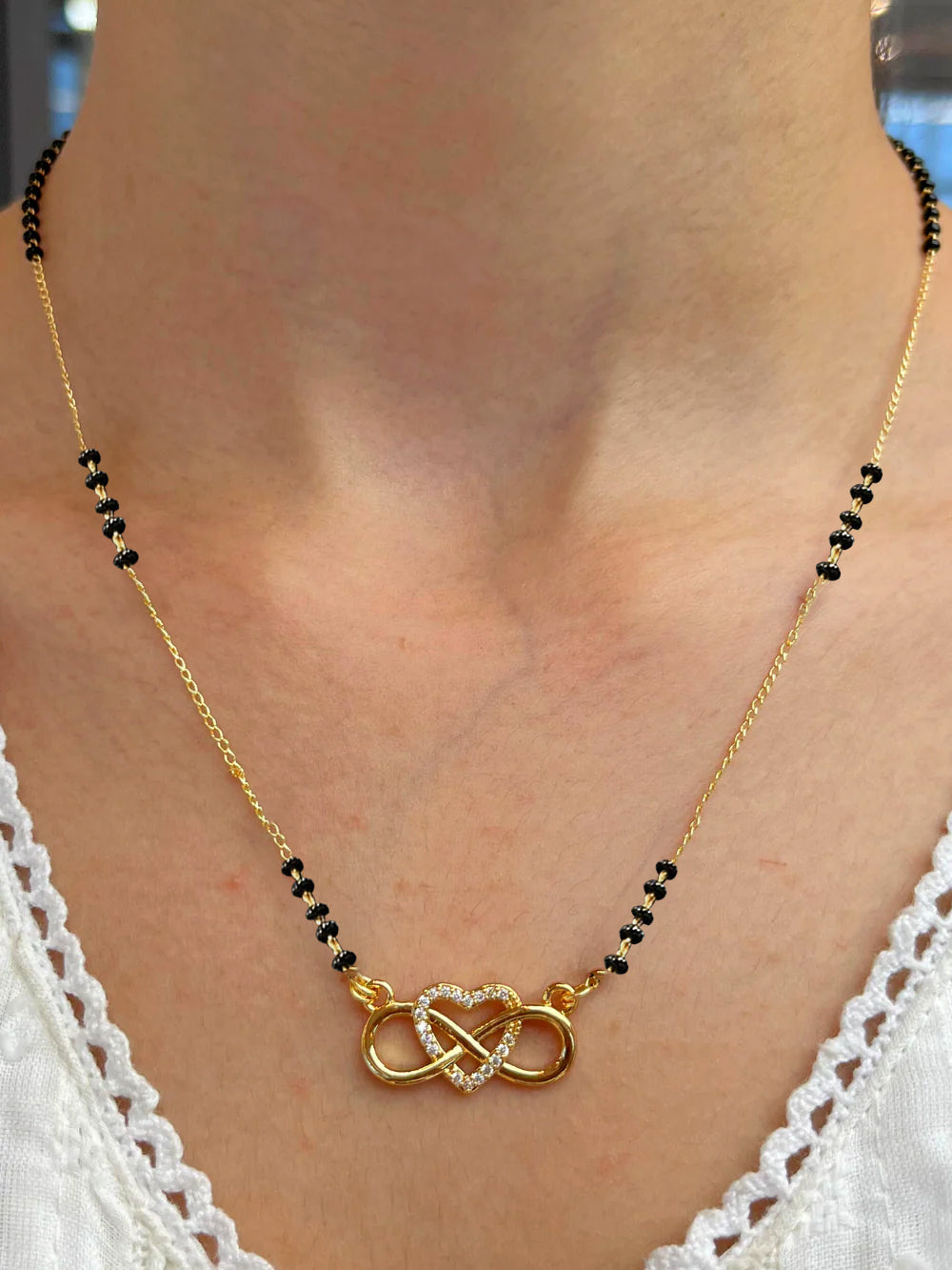 Modern Infinity Heart Gold Chain Mangalsutra