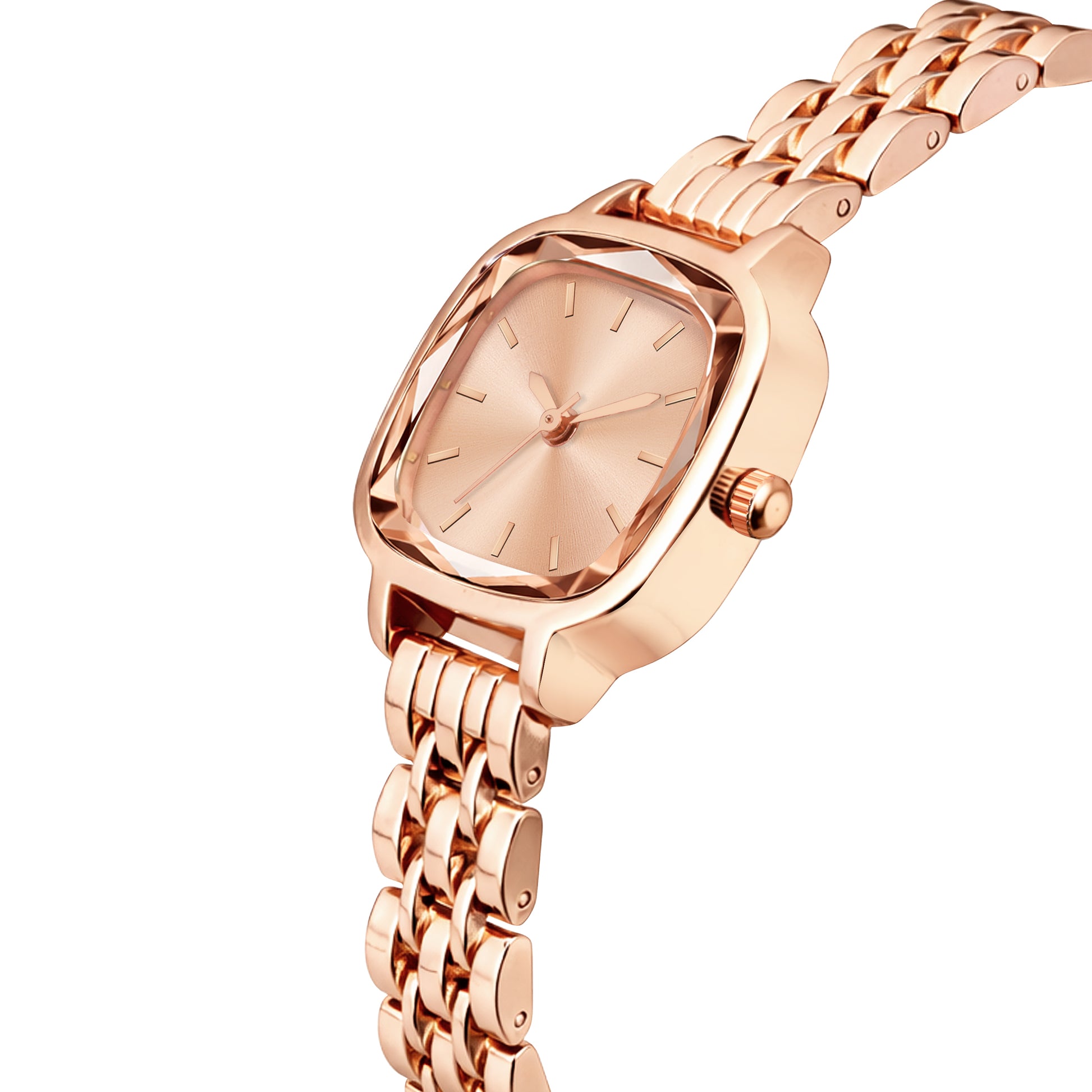 Luxury Rose Gold Square Watch for Women – Premium Diamond-Cut Glass Analog Watch with Champagne Rose Dial