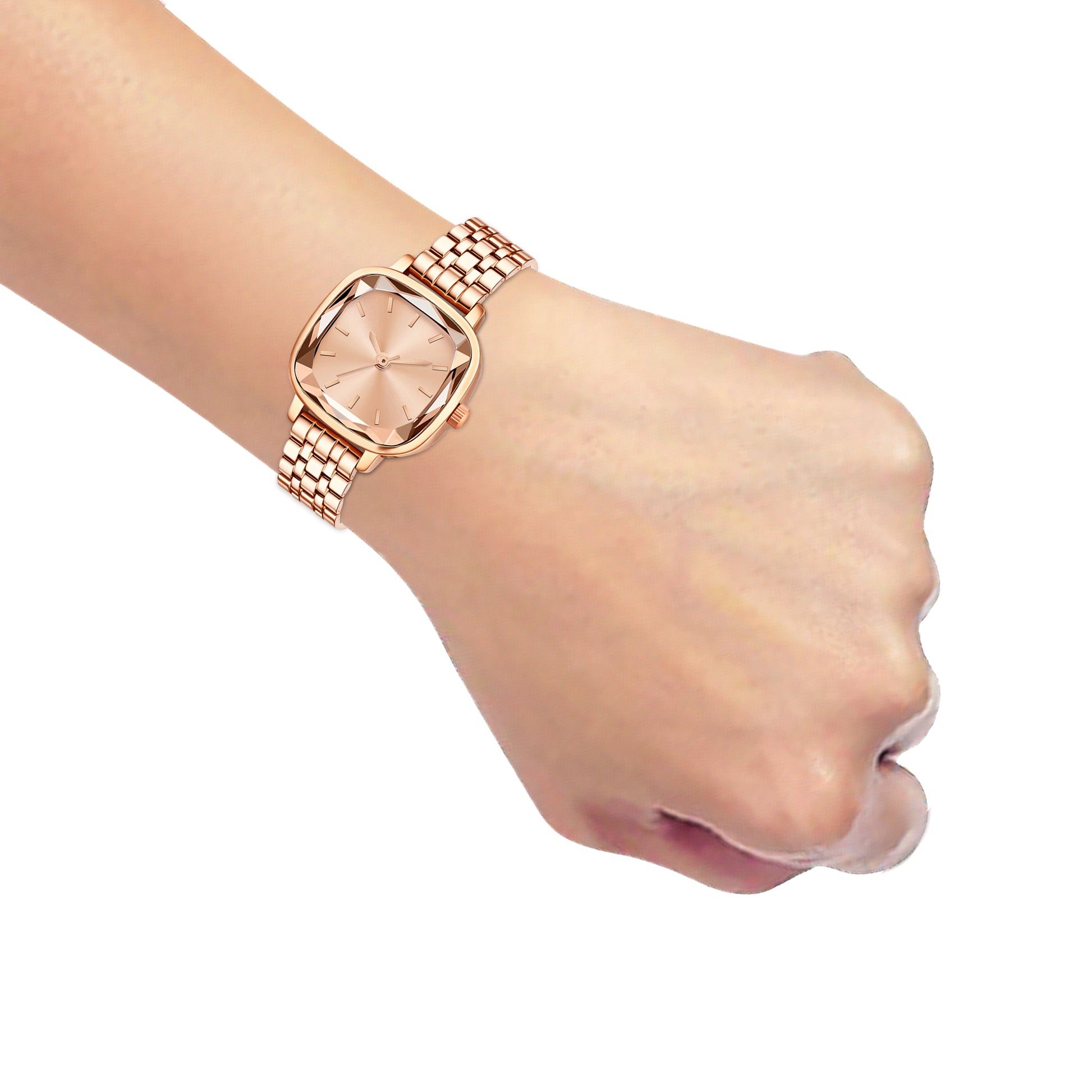 Luxury Rose Gold Square Watch for Women – Premium Diamond-Cut Glass Analog Watch with Champagne Rose Dial
