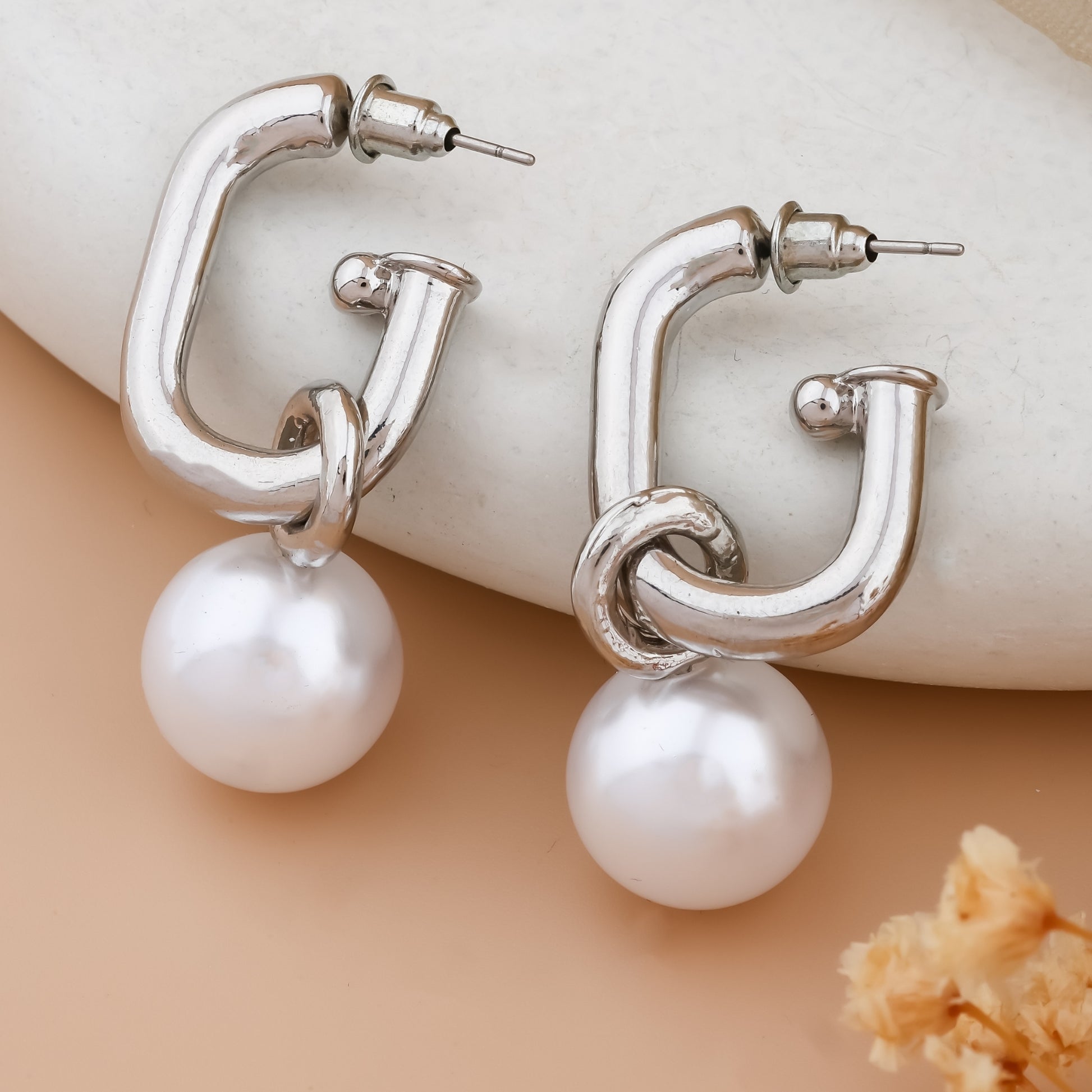 Pearl Hug Hoops Earrings