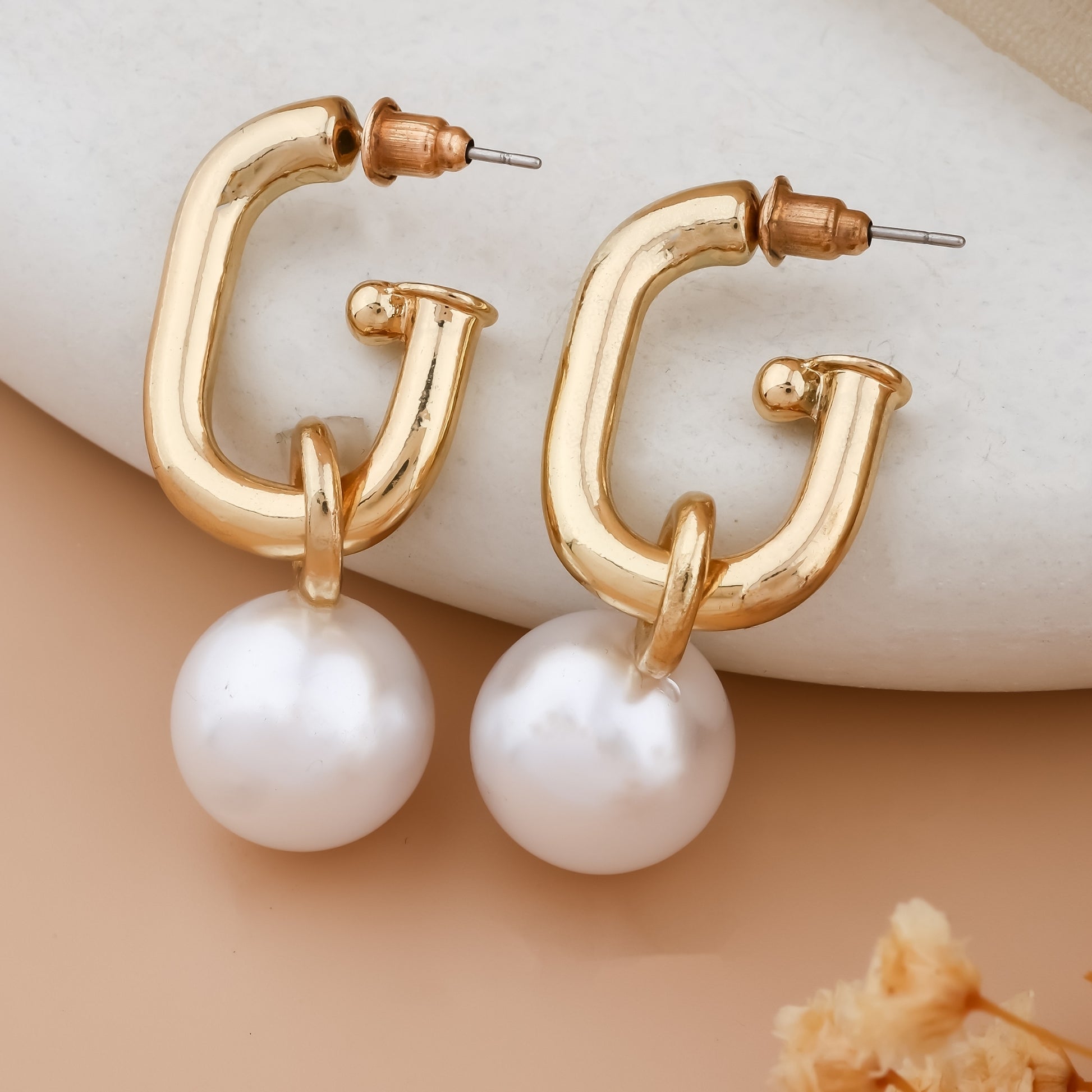 Pearl Hug Hoops Earrings