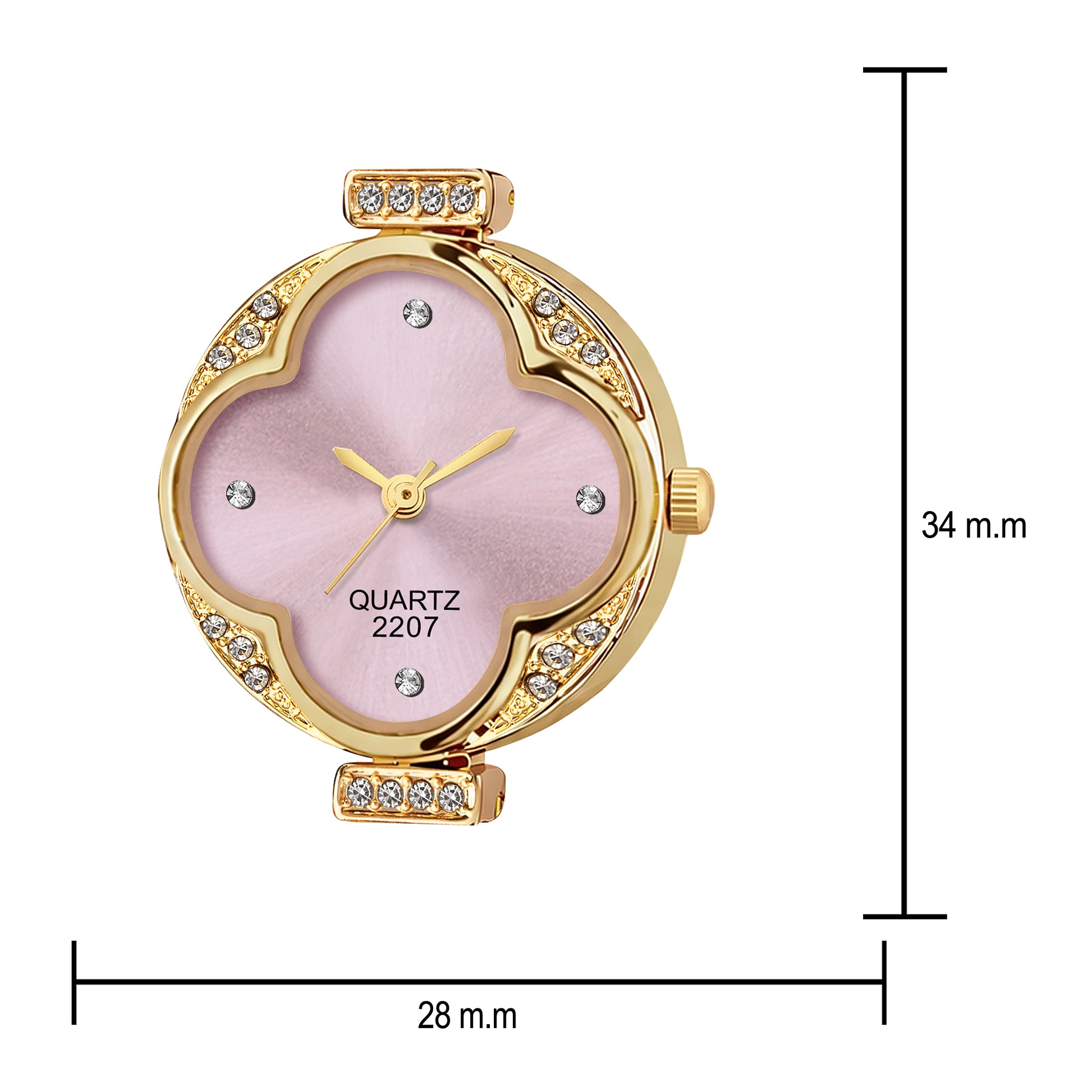 Luxury Four-Leaf Clover Pink Crystal Bracelet Watch – Premium Gold-Plated Floral Analog Watch with Zircon Accents