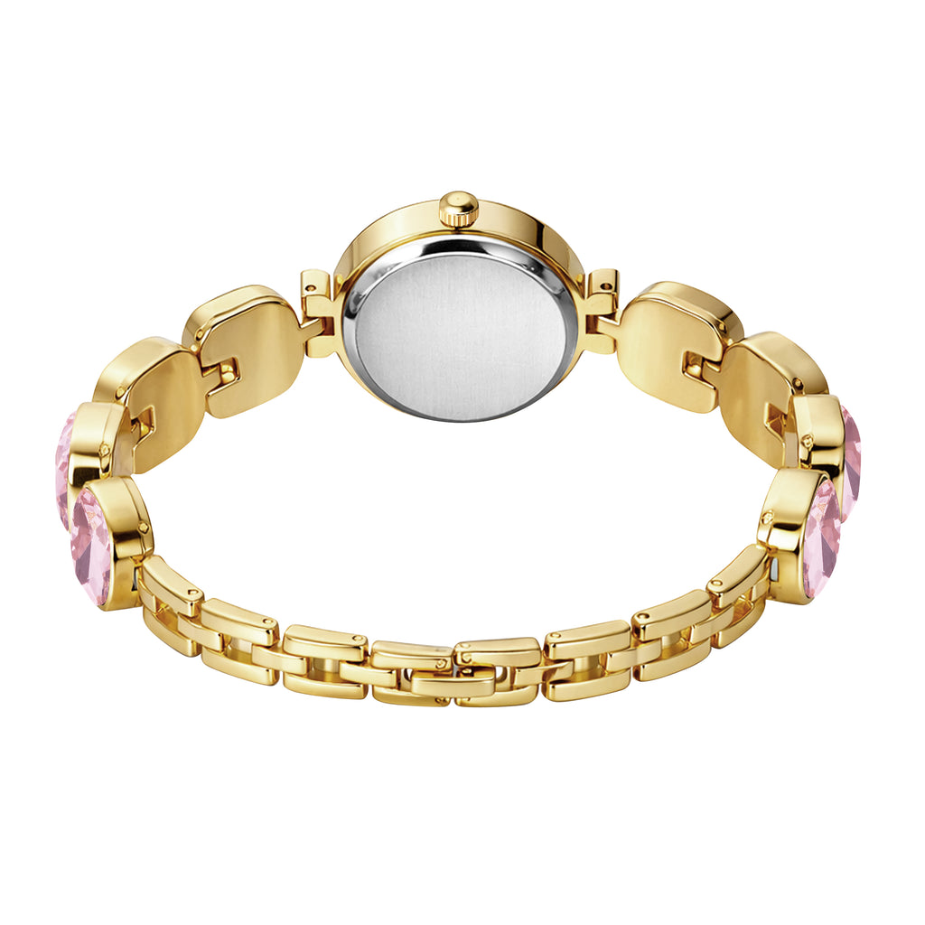 Luxury Four-Leaf Clover Pink Crystal Bracelet Watch – Premium Gold-Plated Floral Analog Watch with Zircon Accents