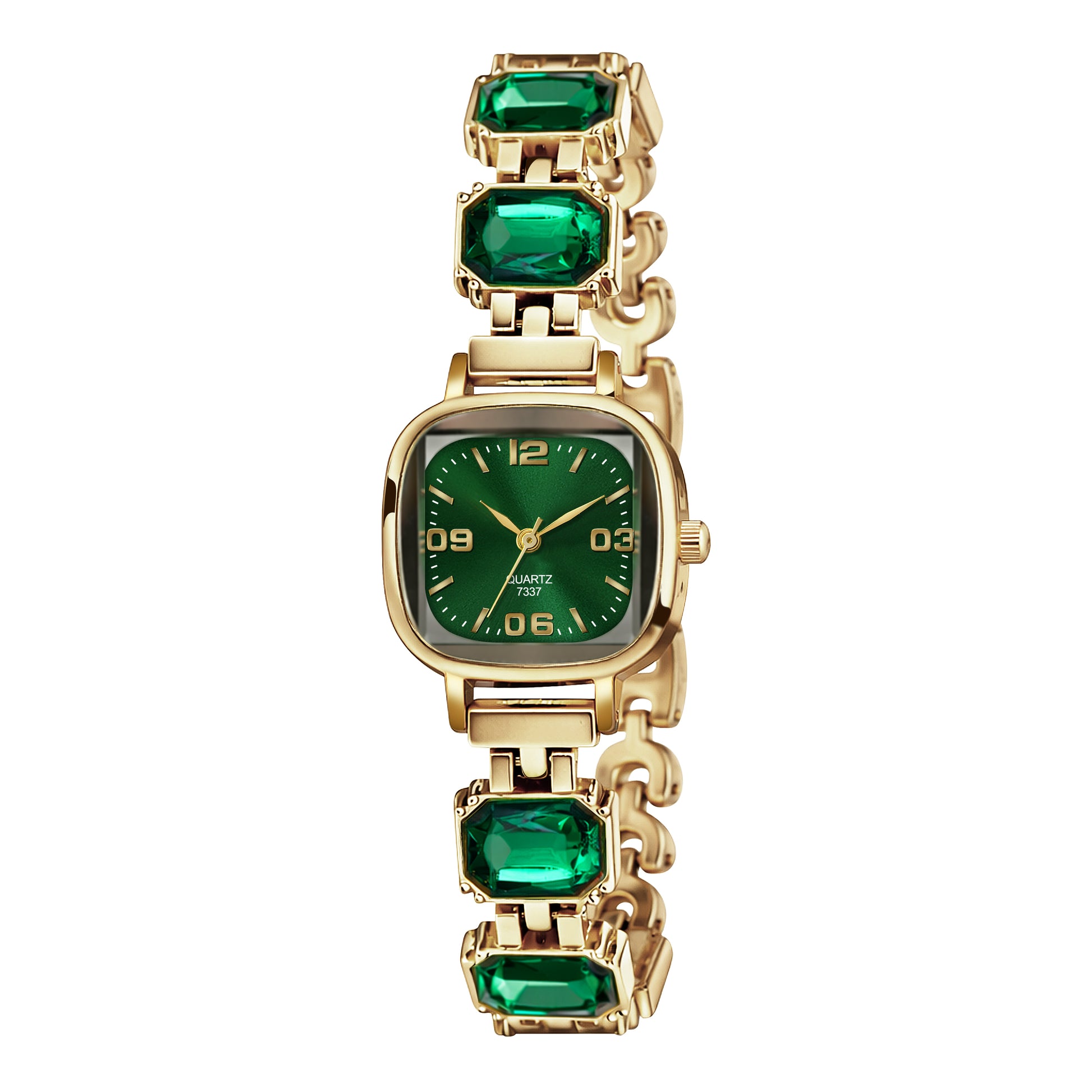 Luxury Emerald Green Crystal Bracelet Watch for Women – Vintage Gold-Plated Square Dial Analog Watch