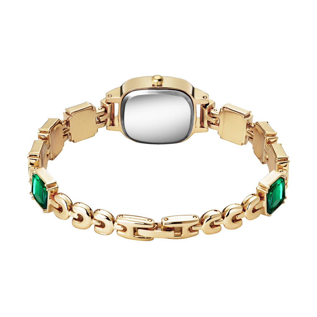 Luxury Emerald Green Crystal Bracelet Watch for Women – Vintage Gold-Plated Square Dial Analog Watch