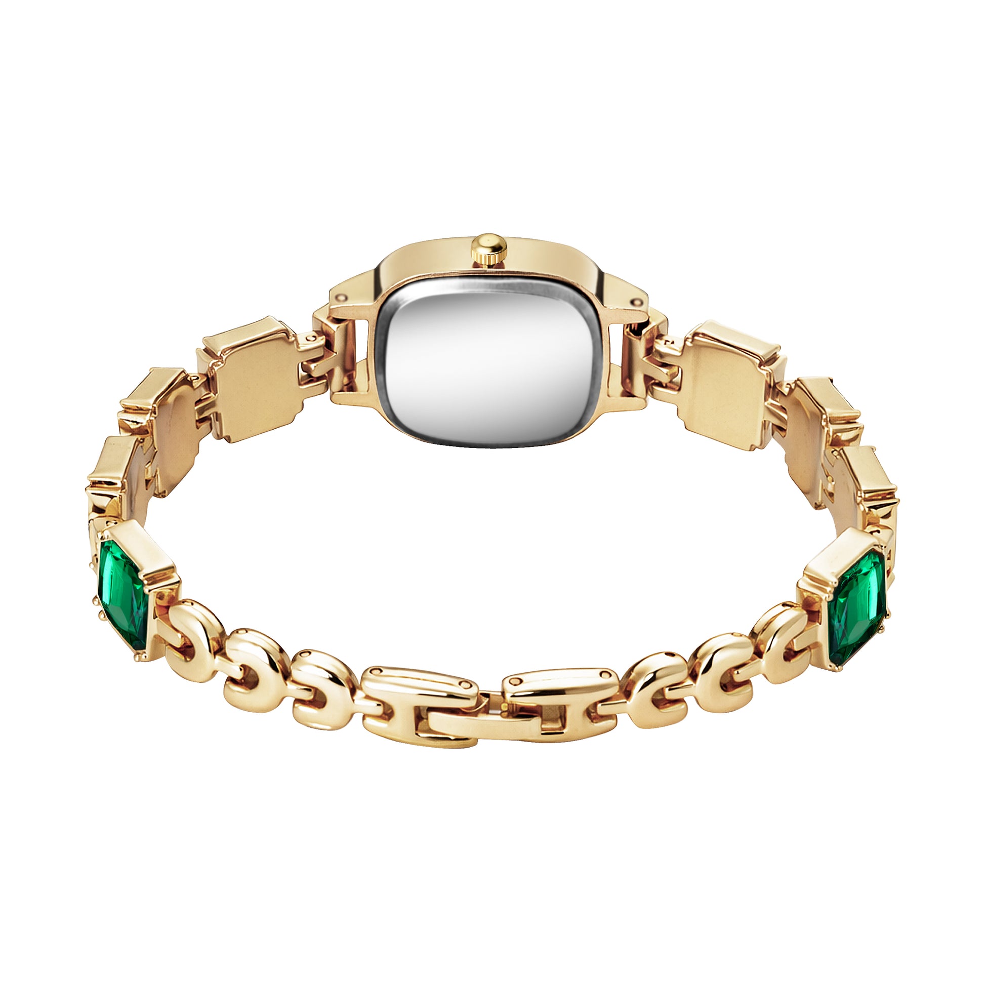 Luxury Emerald Green Crystal Bracelet Watch for Women – Vintage Gold-Plated Square Dial Analog Watch