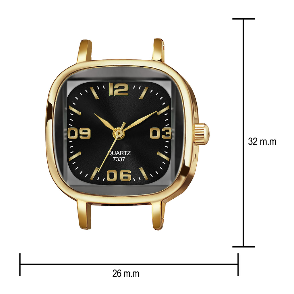 Luxury Jet Black Crystal Bracelet Watch for Women – Vintage Gold-Plated Square Dial Analog Watch