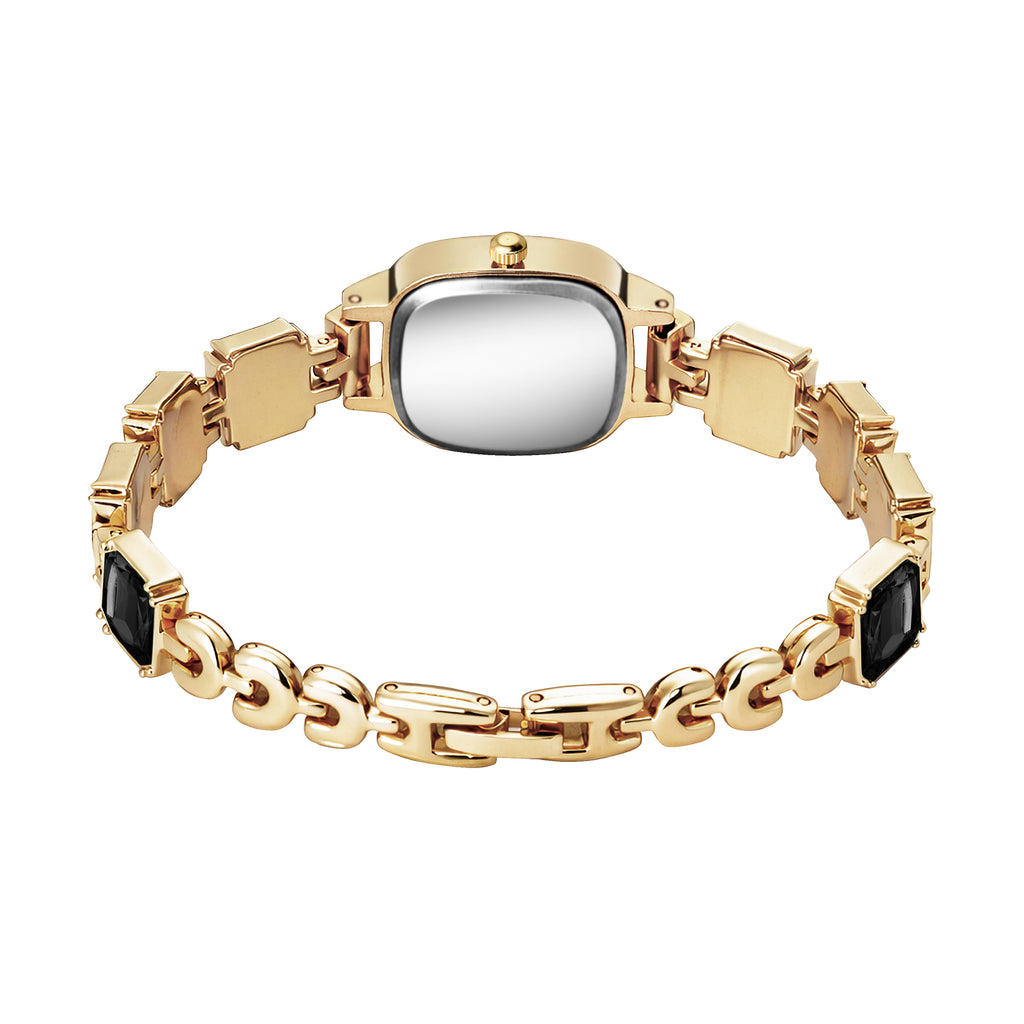 Luxury Jet Black Crystal Bracelet Watch for Women – Vintage Gold-Plated Square Dial Analog Watch