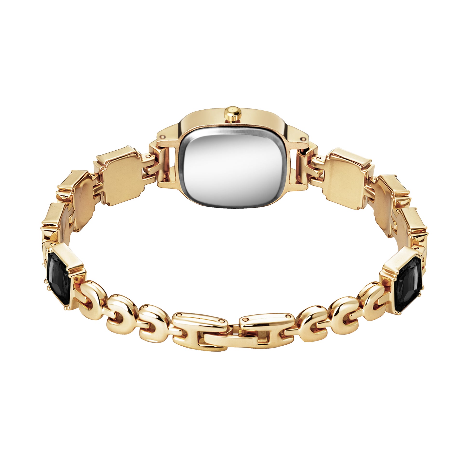 Luxury Jet Black Crystal Bracelet Watch for Women – Vintage Gold-Plated Square Dial Analog Watch