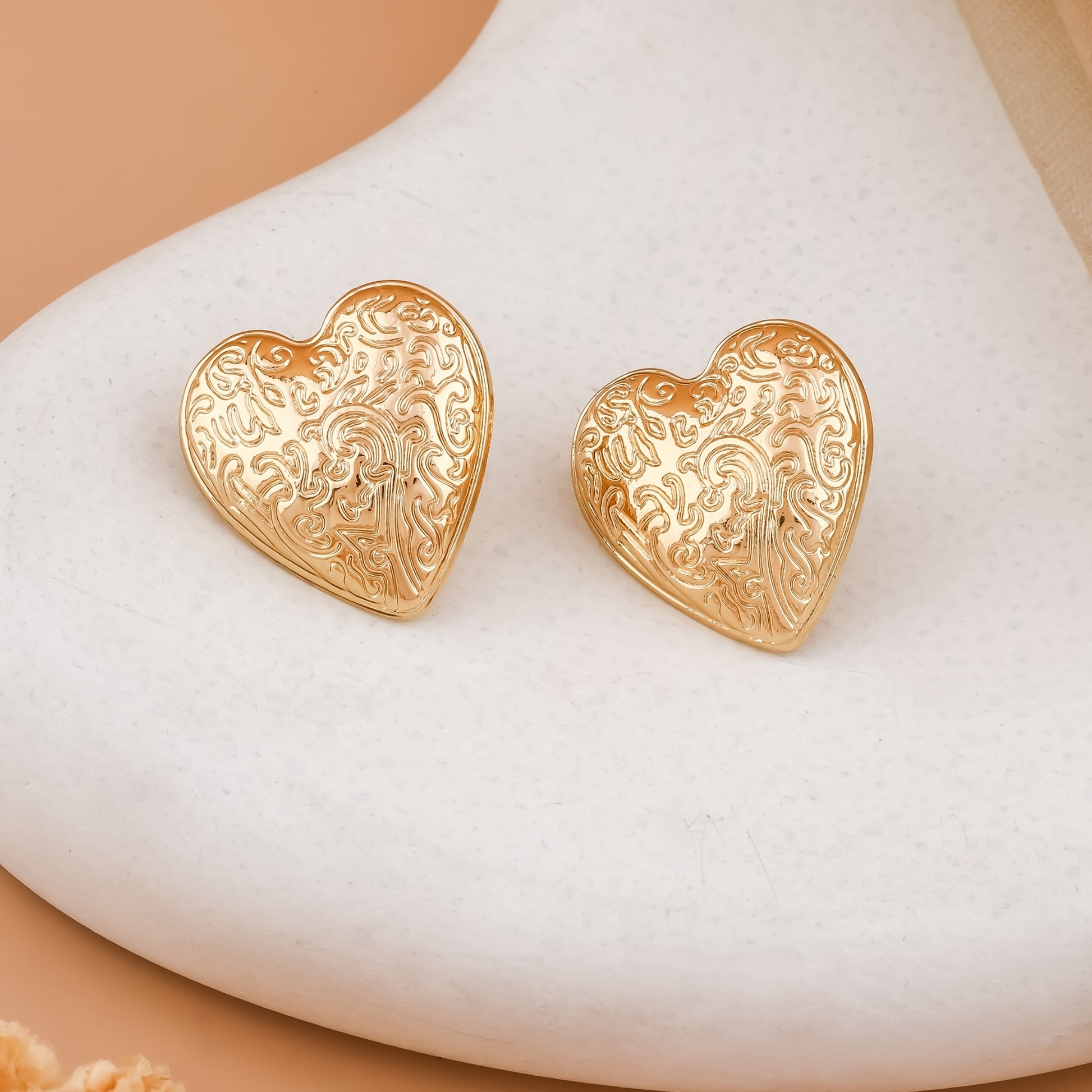 Gold Heart Stud Earrings for Women