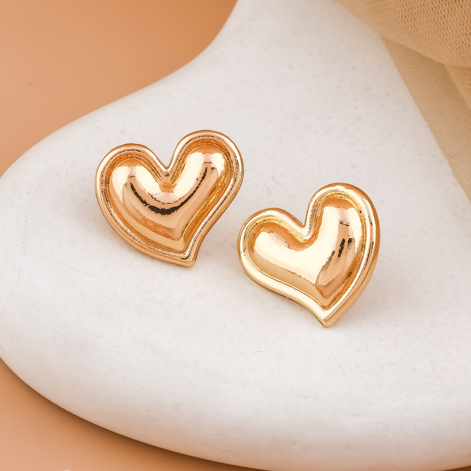 Gold Heart Stud Earrings for Women