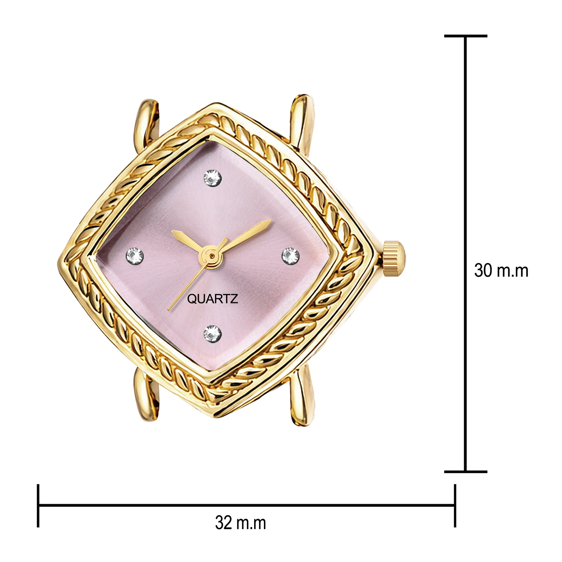 Luxury Rhomboid Pastel Pink Crystal Bracelet Watch – Vintage Gold-Plated Diamond-Shaped Analog Watch with Rope Border Bezel