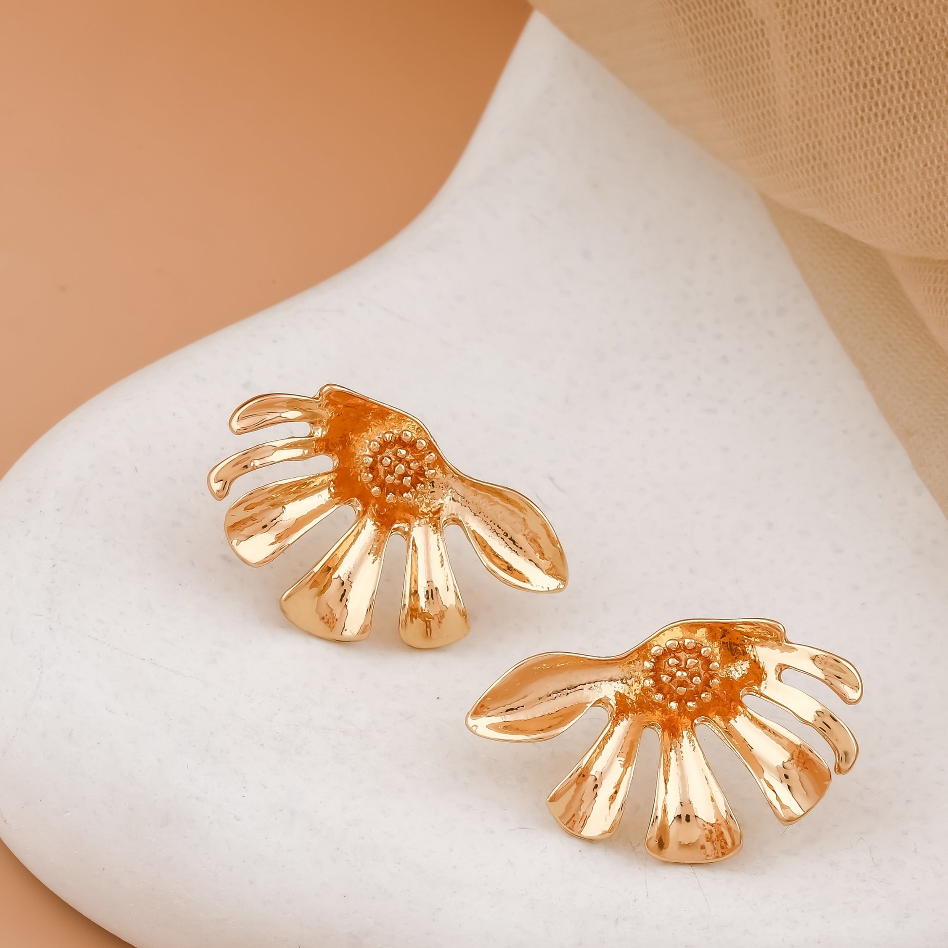 Gold Abstract Floral Stud Earrings