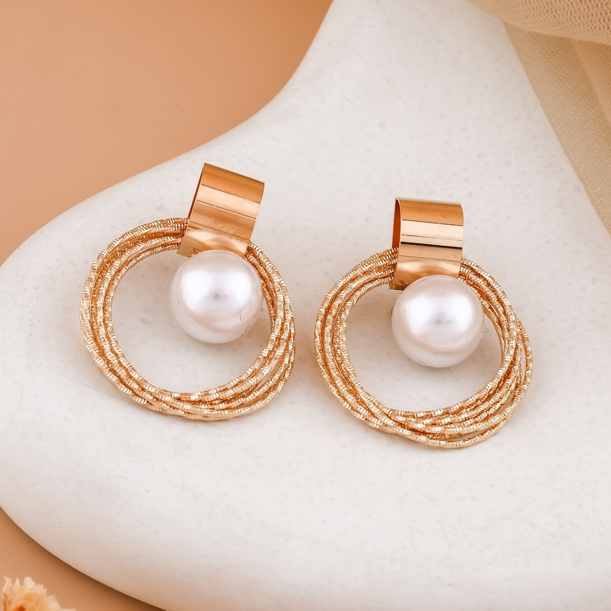 Twisted Hoop Pearl Earrings