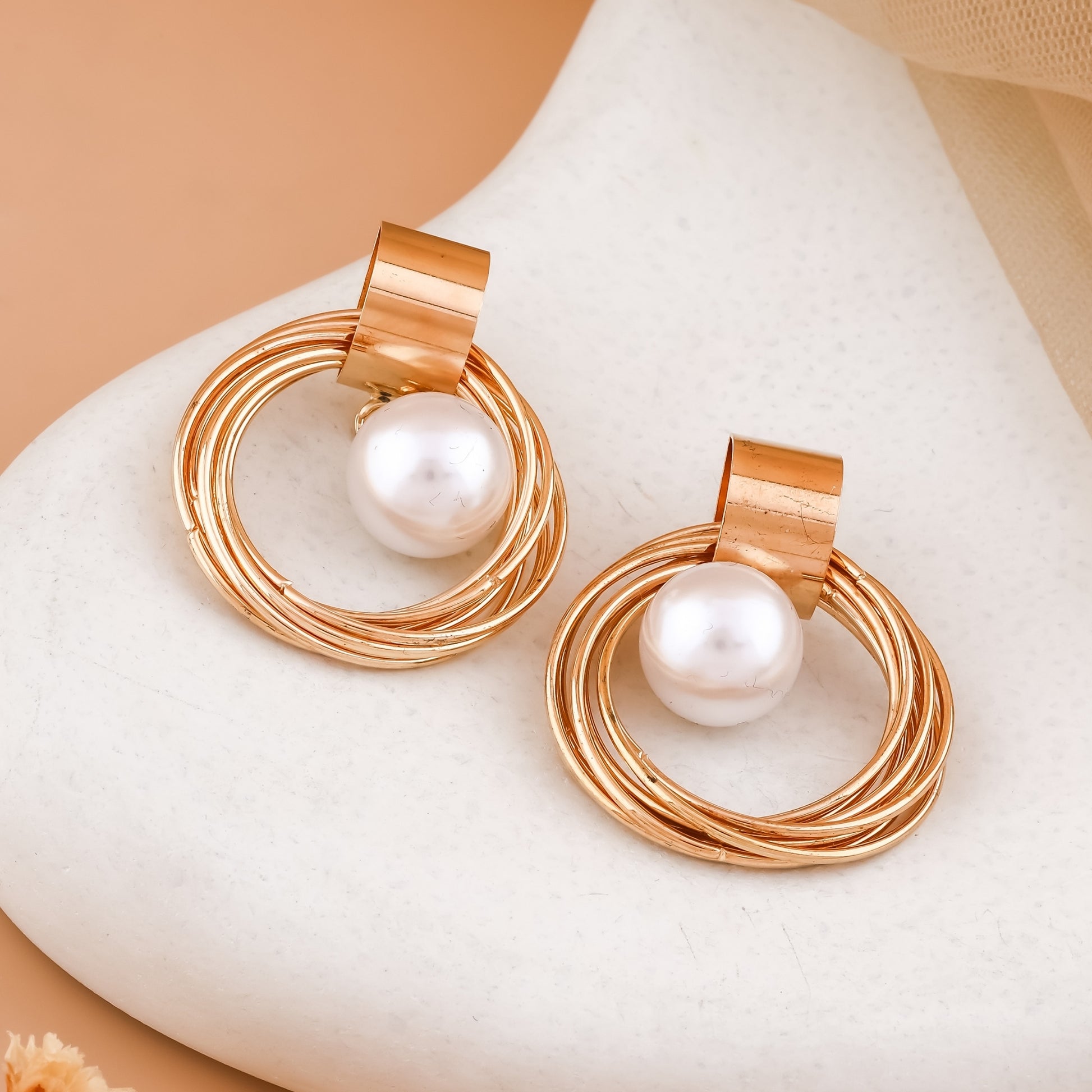Twisted Hoop Pearl Earrings