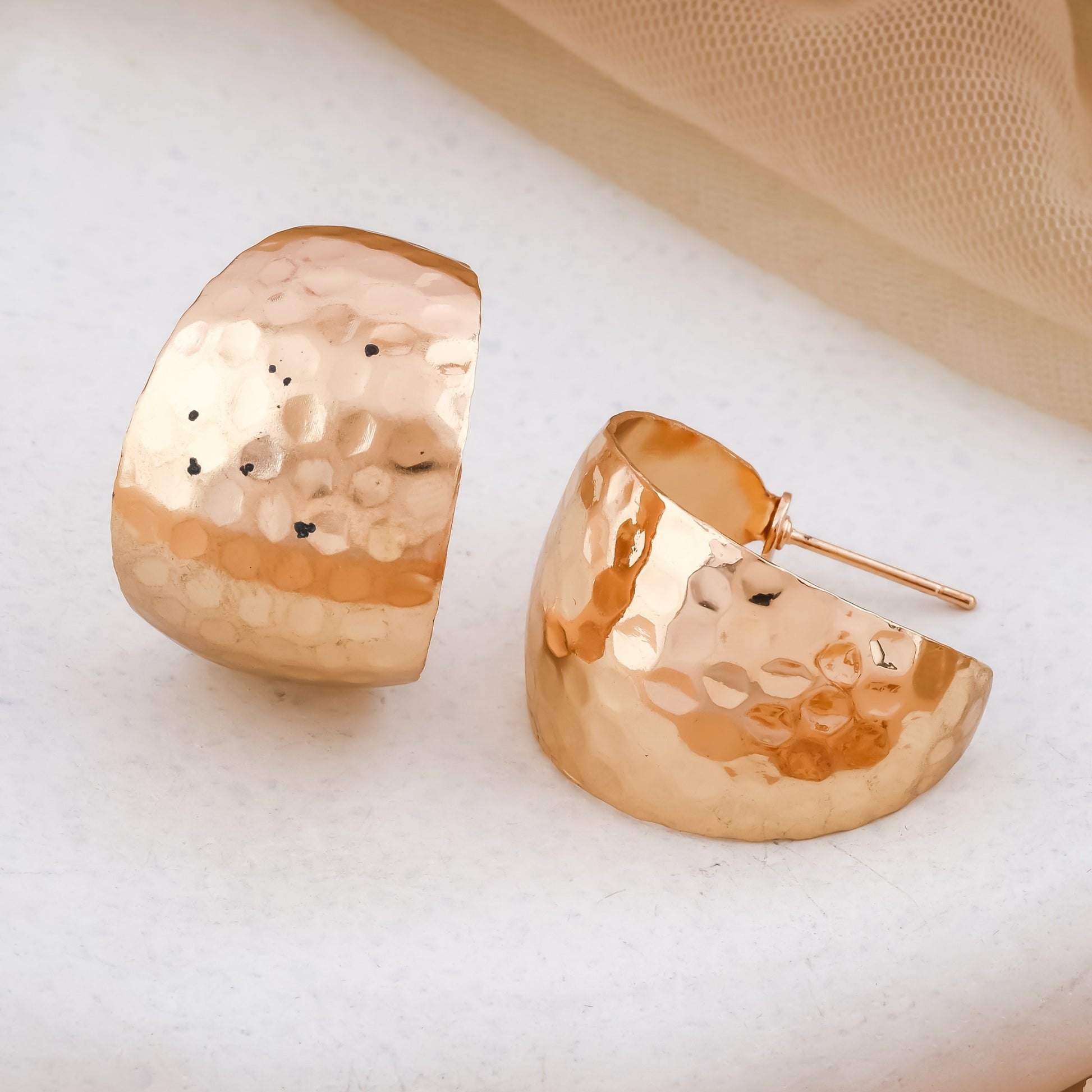 Wide Gold Tone Textured Hoop Earrings