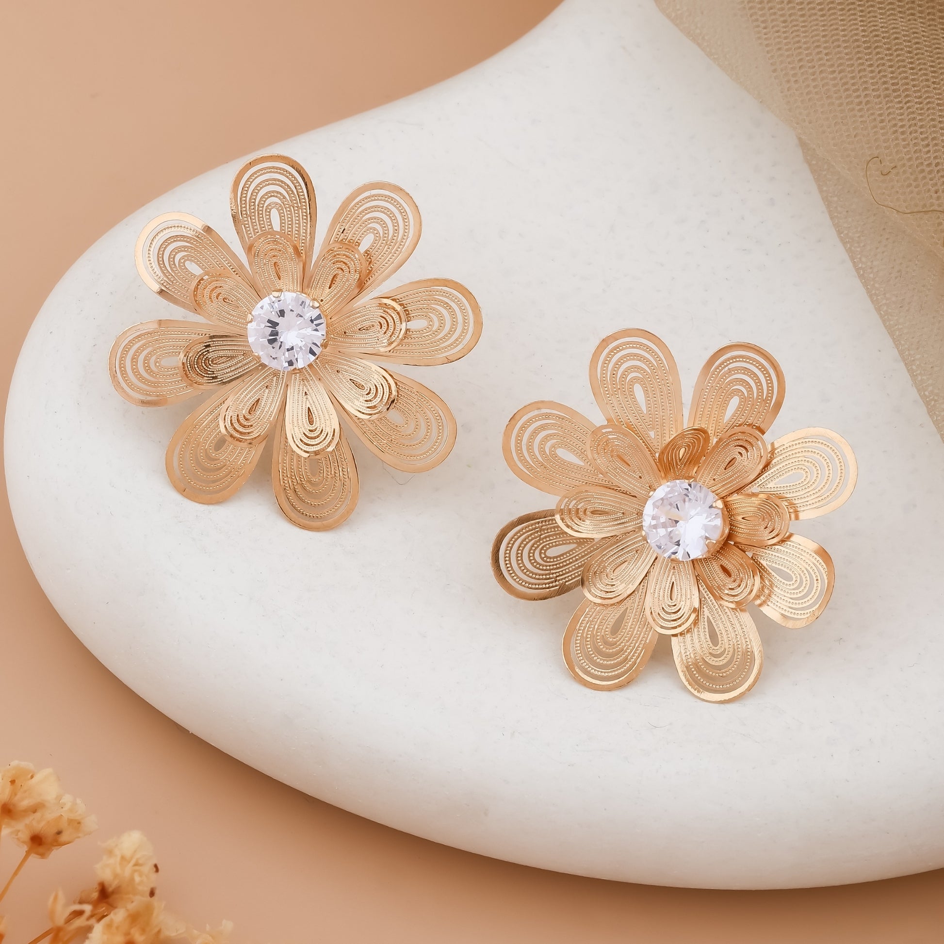 Golden Marigold Floral Earrings