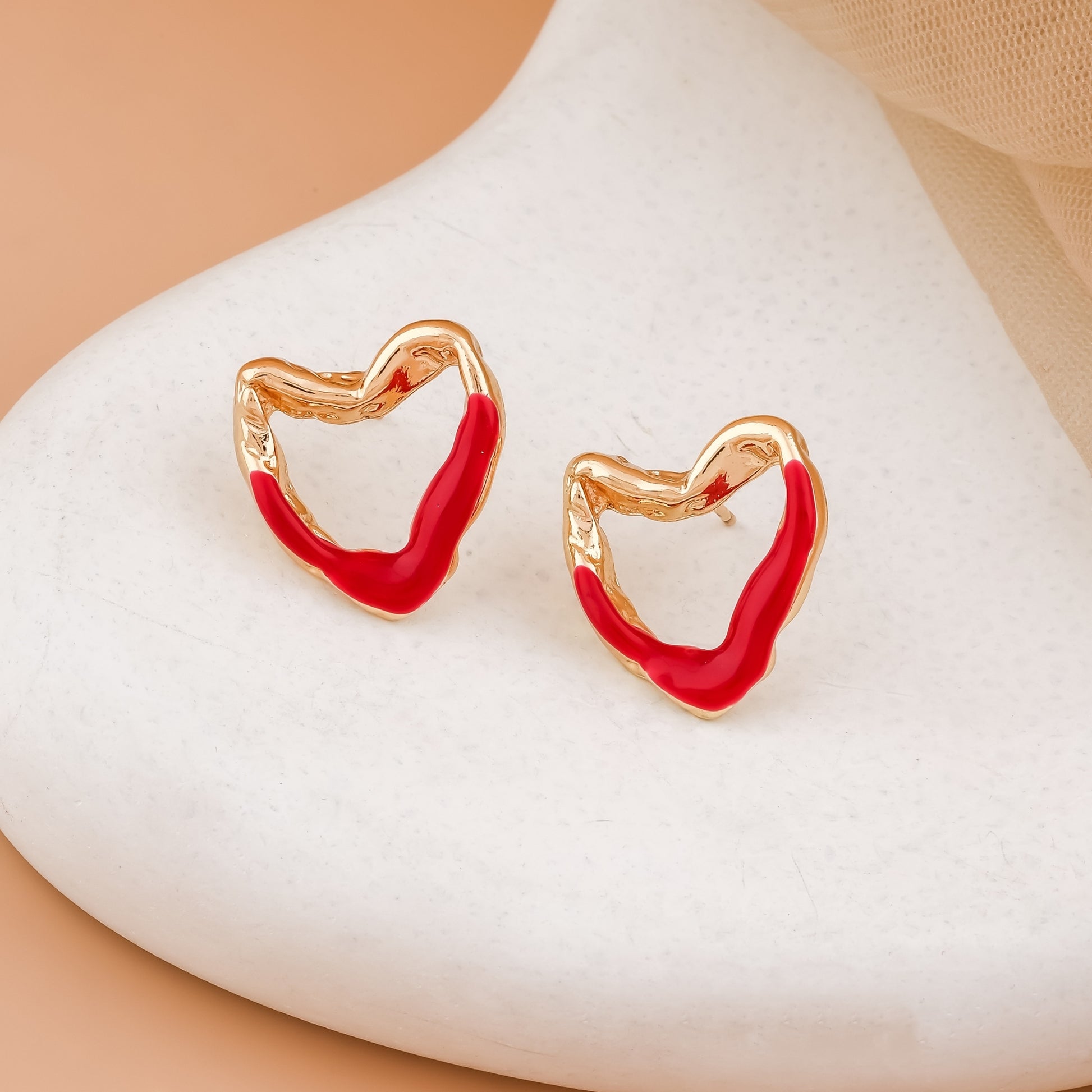 Enamel Heart Stud Earrings