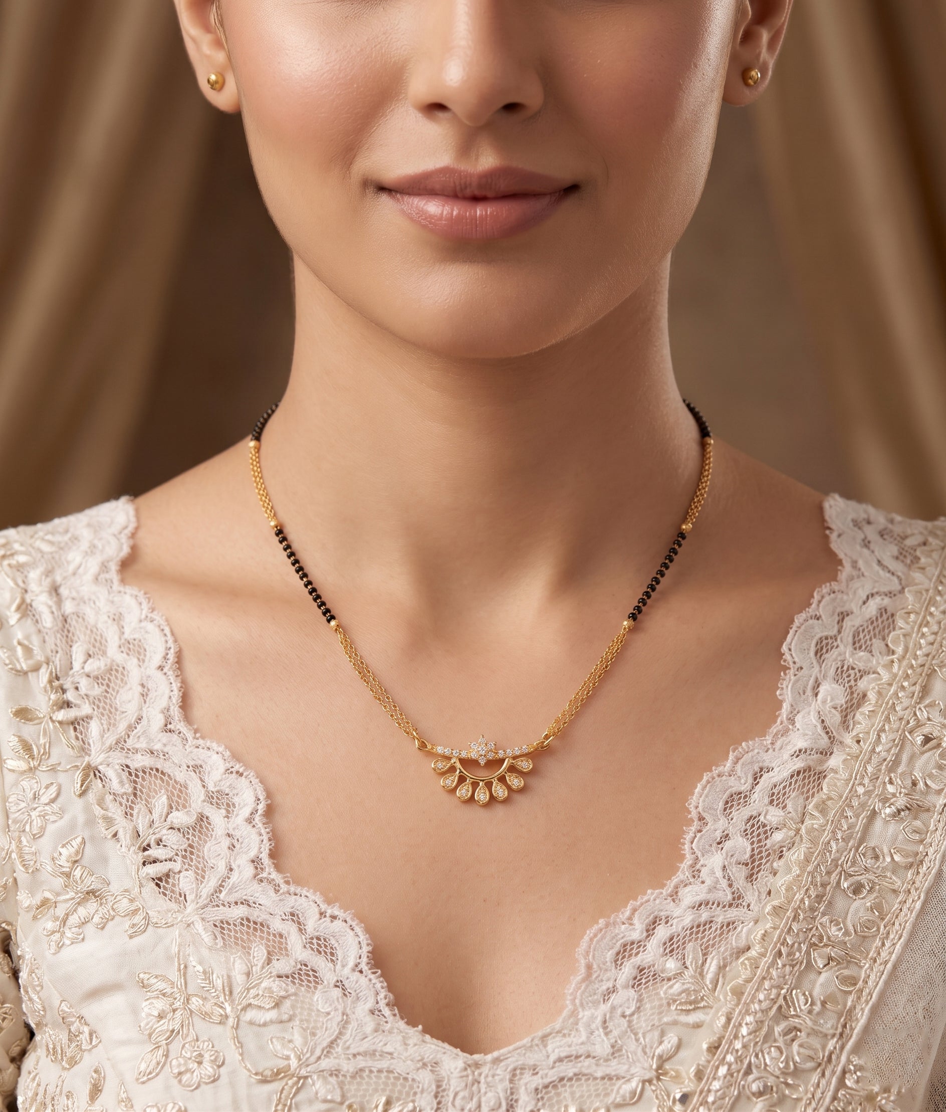 Royal Floral Gold Plated Mangalsutra Necklace with Stone