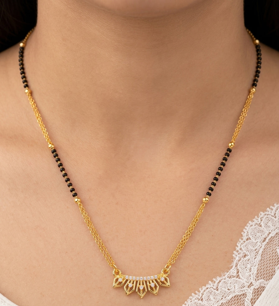 Elegant Heart Drop Gold Plated Mangalsutra Necklace