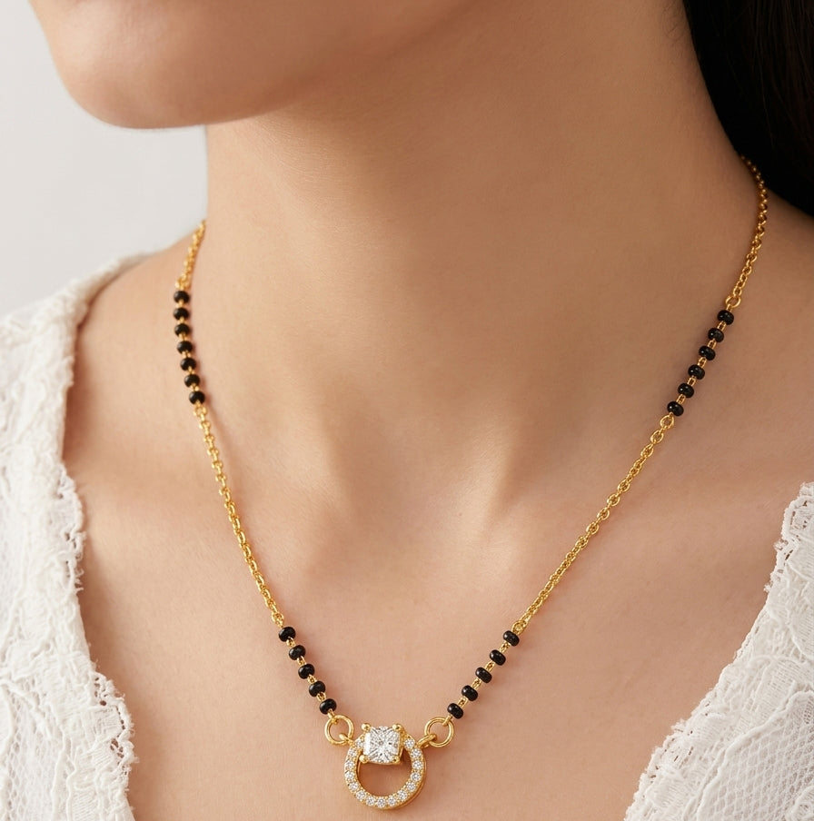 Diamond Style Circular Gold Plated Mangalsutra Necklace