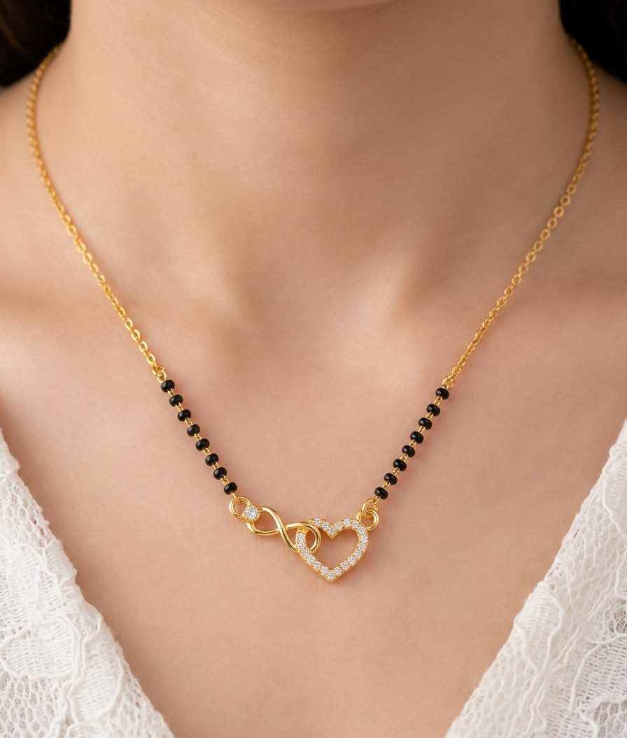 Gold Plated Heart & Infinity Diamond-Style Mangalsutra Necklace