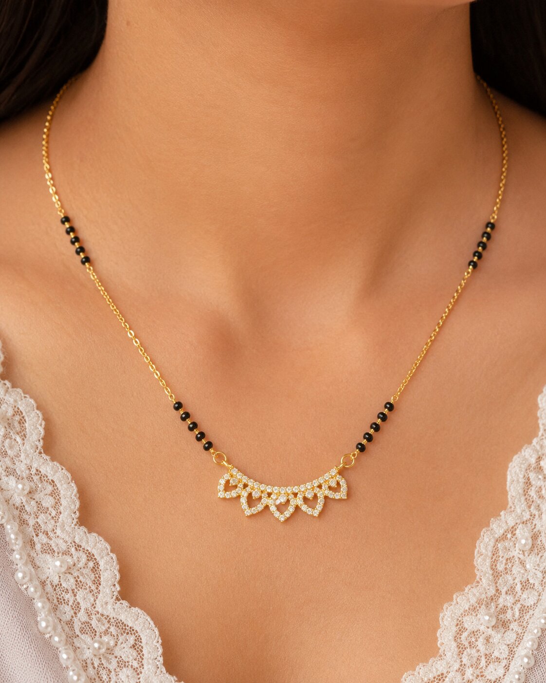 Contemporary Leaf-Pattern Gold Mangalsutra