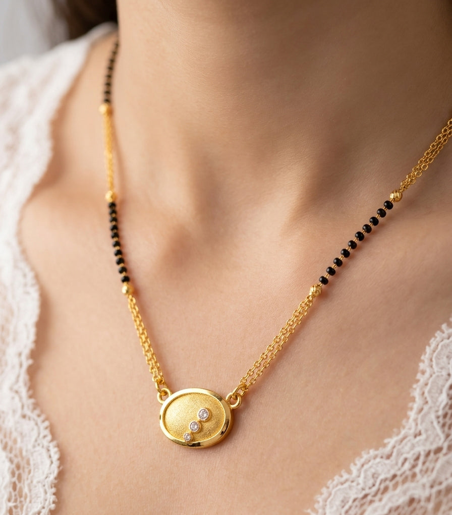 Celestial Oval Textured Mangalsutra with Triple Zircon Accents