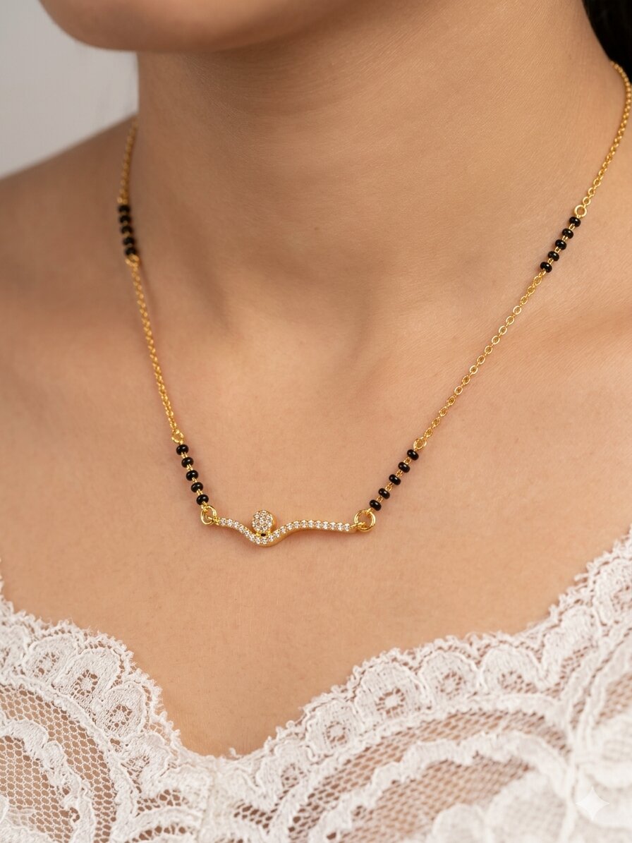 Elegant Gold-Plated Mangalsutra Necklace with Zircon Diamond Pendant