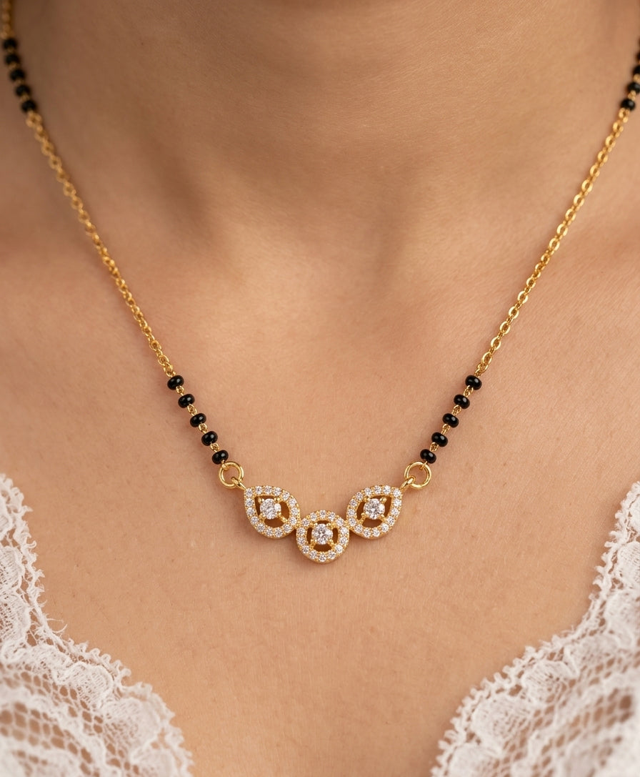 Pear-Cut Sparkle Gold Chain Mangalsutra