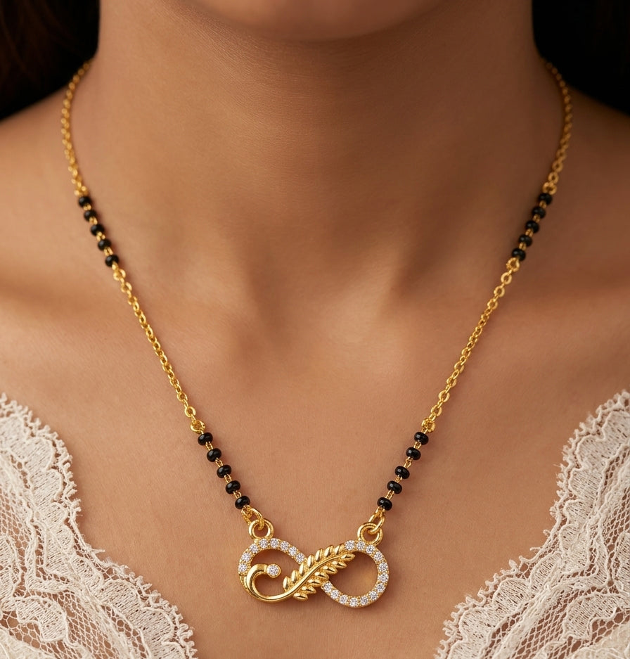 Infinity Feather Gold Mangalsutra with Diamond Accents