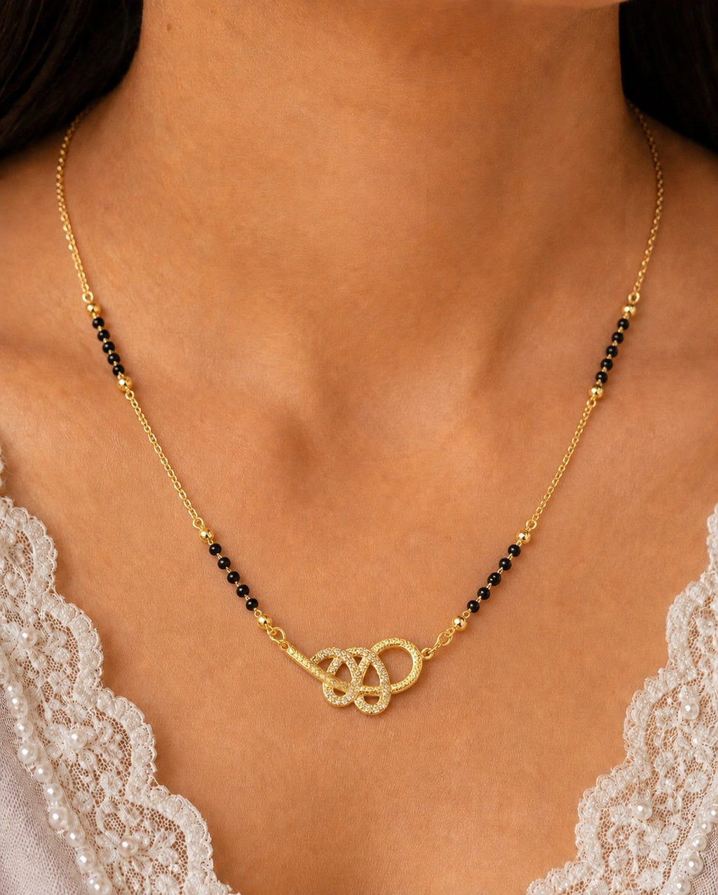Diamond-Style Interlocked Loop Gold Plated Mangalsutra Necklace