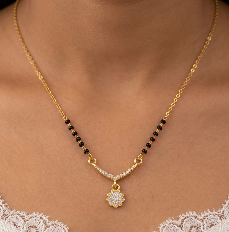 Floral Charm Gold Plated Mangalsutra Necklace with CZ Stones