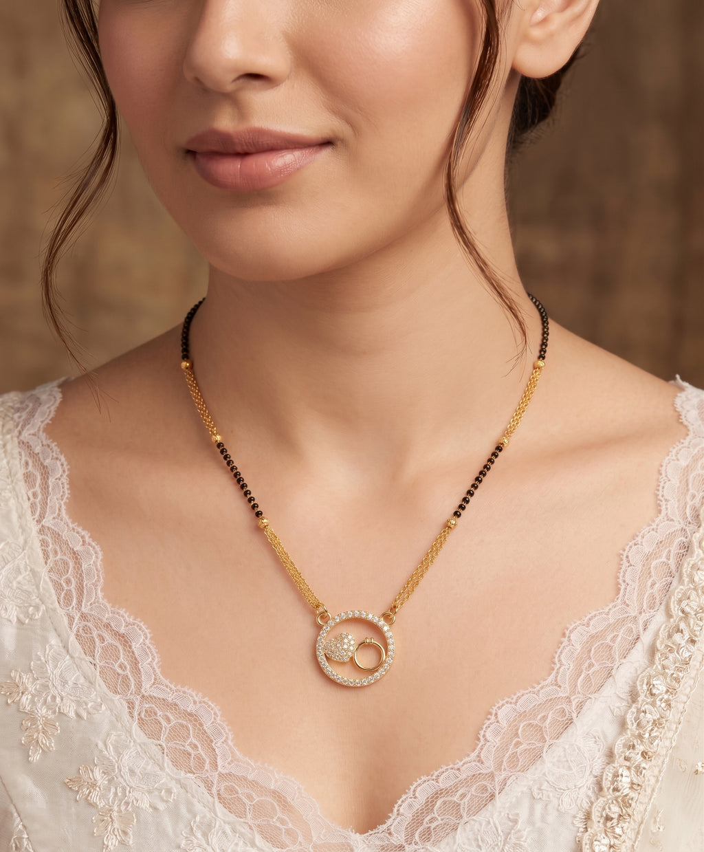 Eternal Bond Circular Halo Mangalsutra with Interlocking Hearts