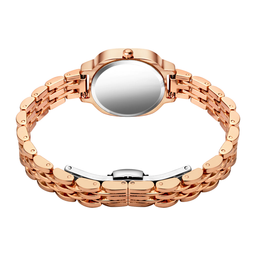 Luxury Rose Gold Square Watch for Women – Premium Diamond-Cut Glass Analog Watch with Silver-White Dial