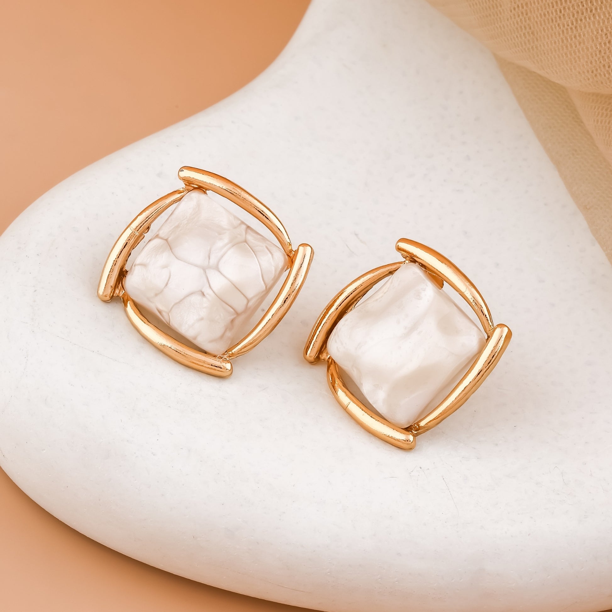 Marble Square Stud Earrings