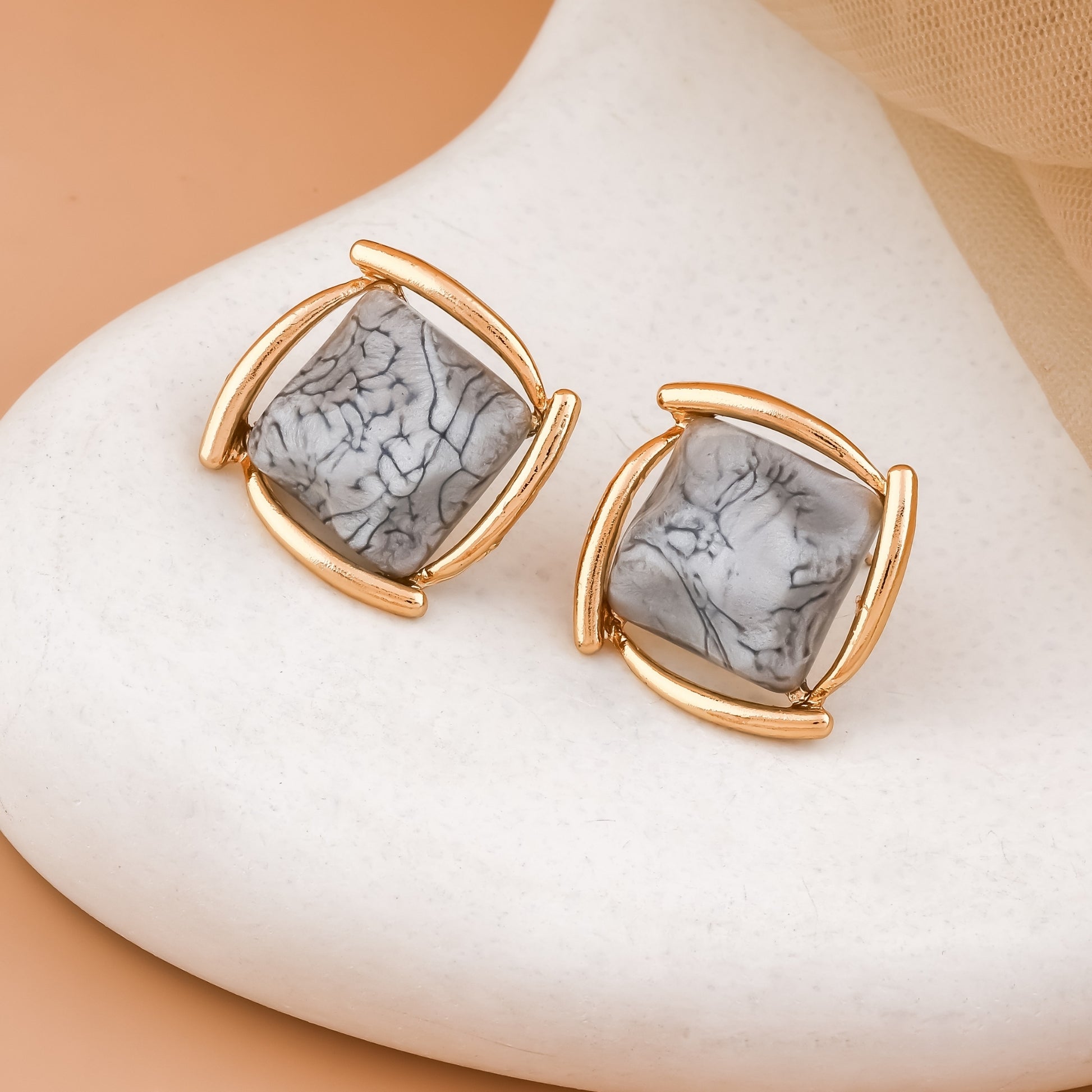 Marble Square Stud Earrings