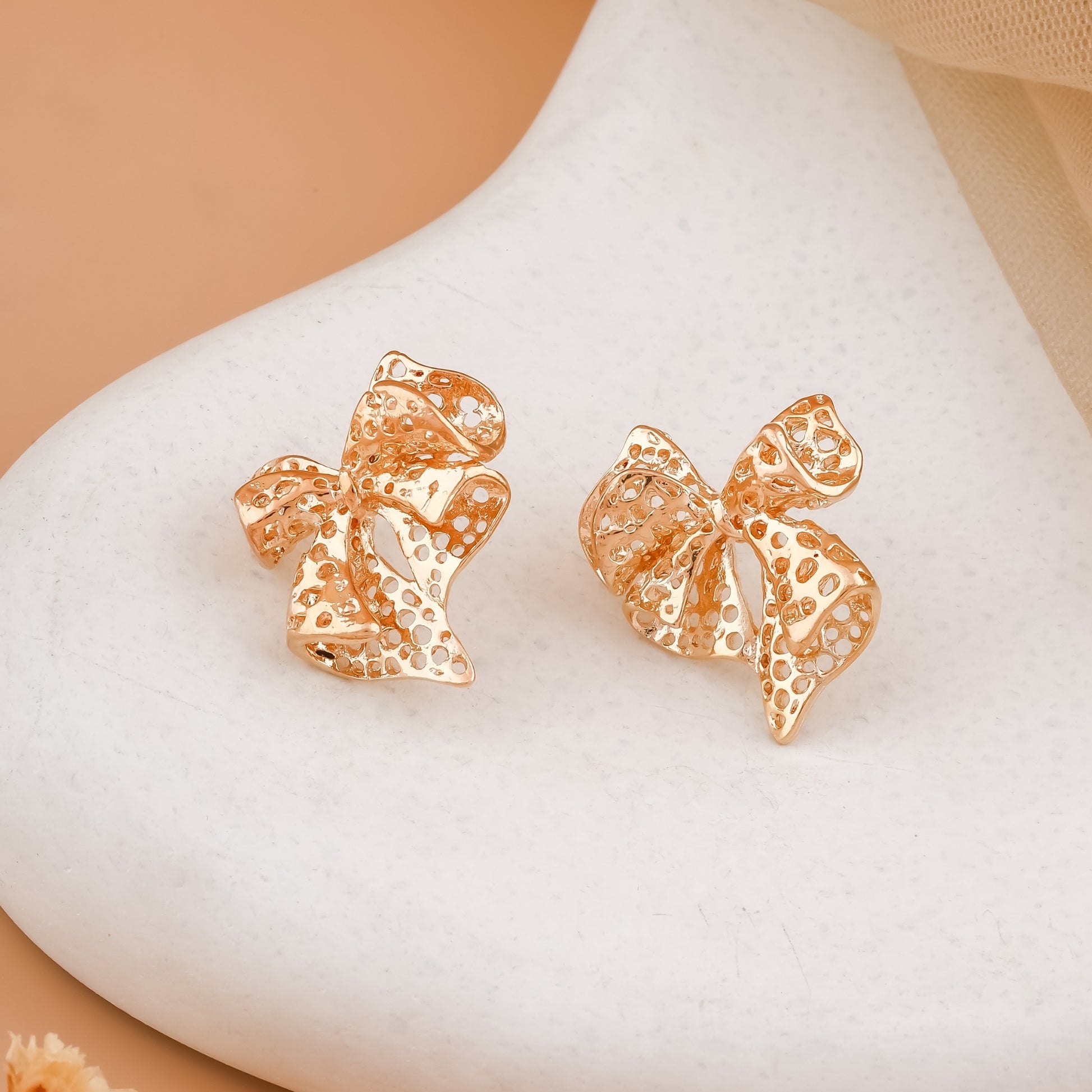 Gold Lace Bow Earrings