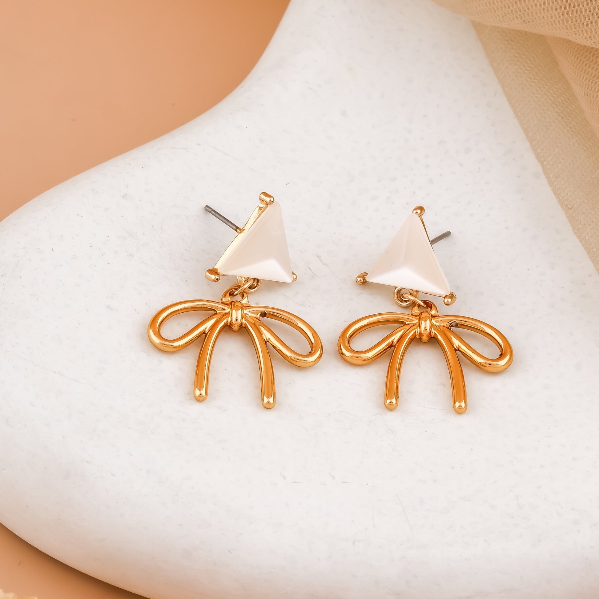 Triangle Stud Bow Drop Earrings