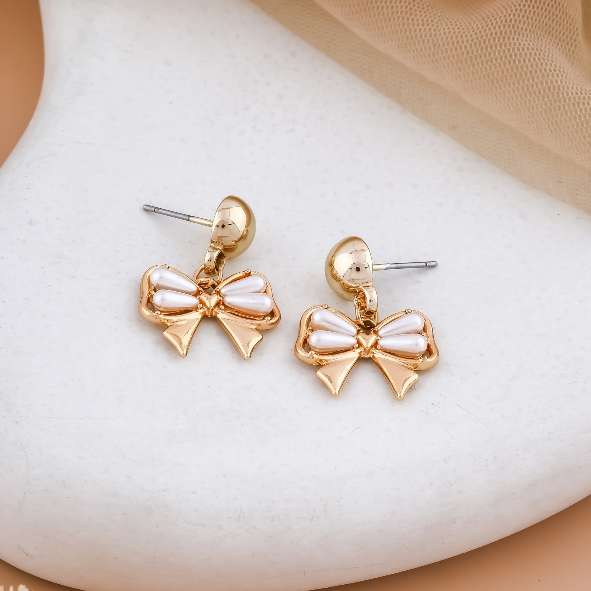Pearl Bow Stud Earrings