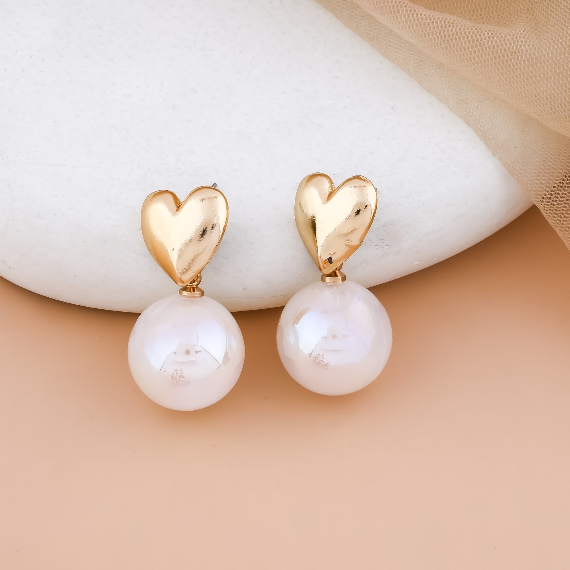 Heart Pearl Drop Earrings