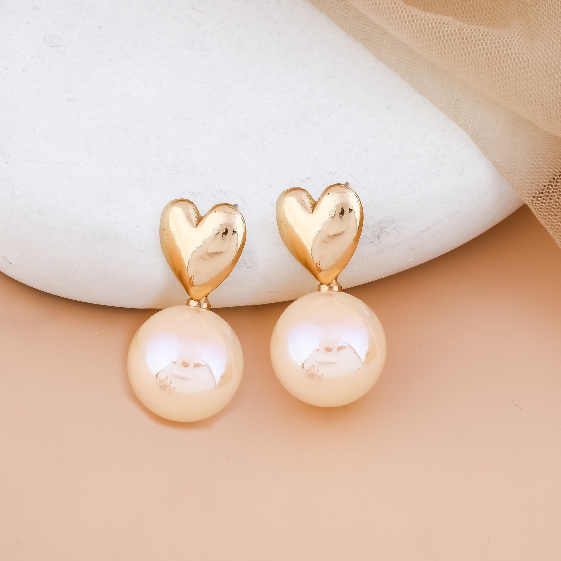 Heart Pearl Drop Earrings