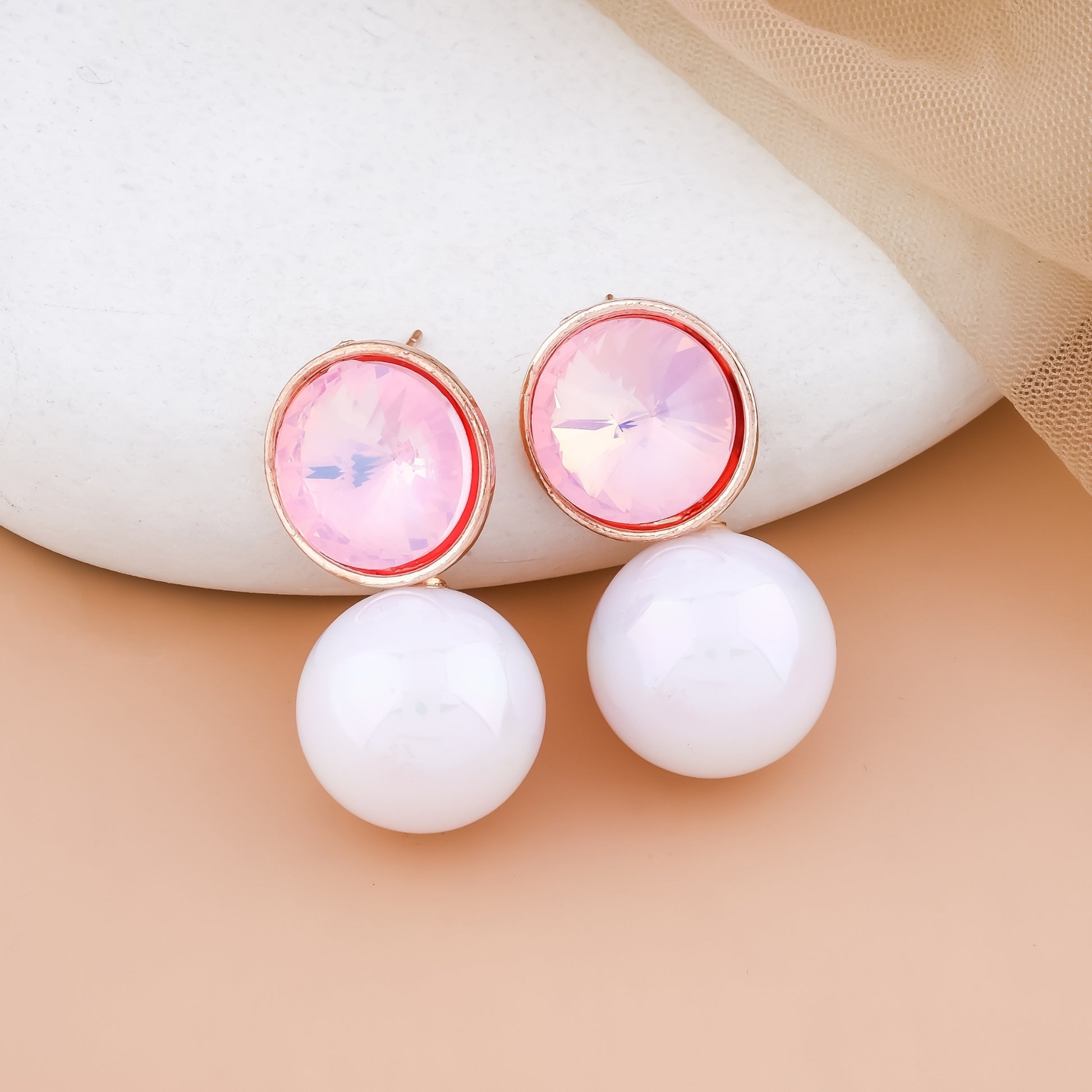 Crystal Dome & Faux Pearl Stud Earrings