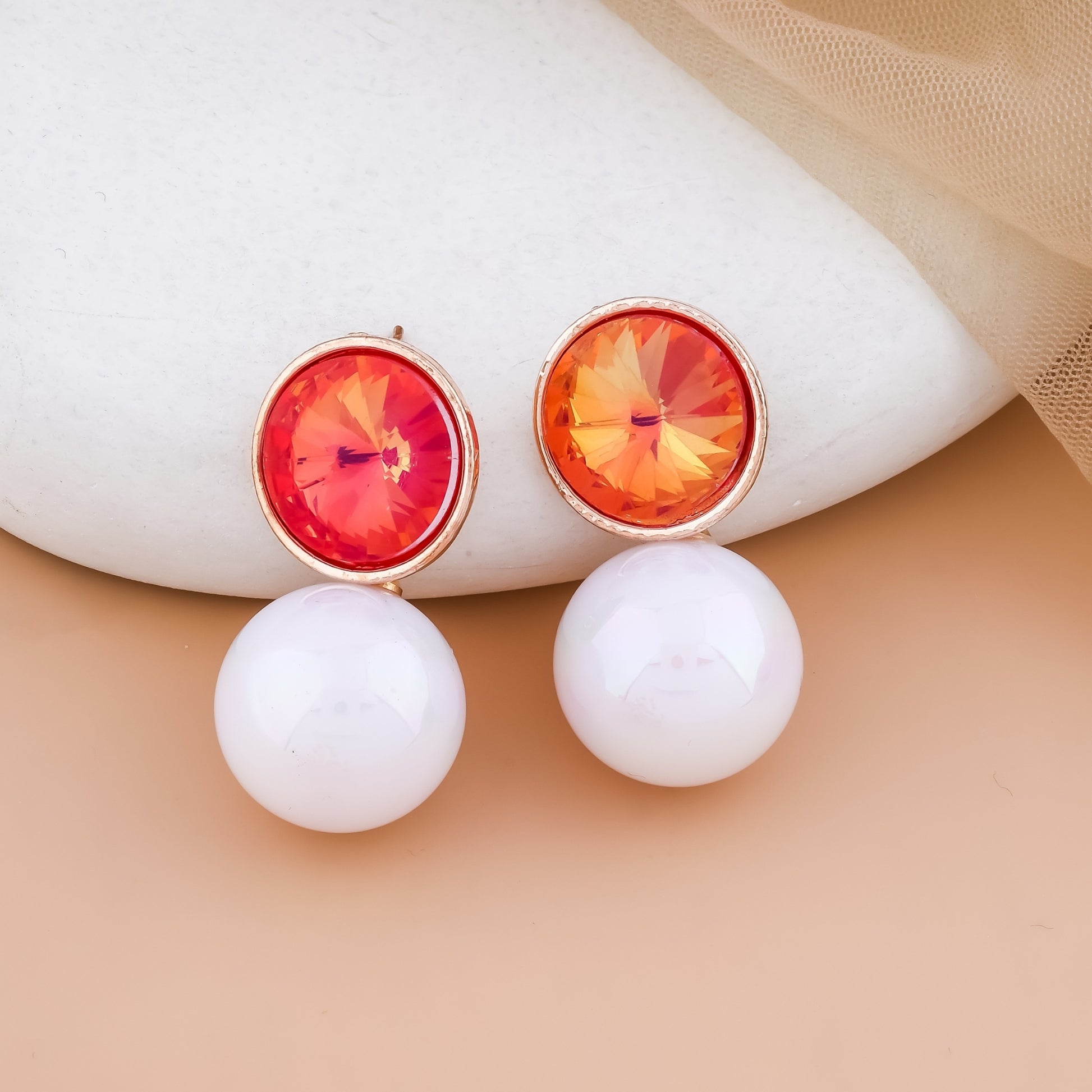 Crystal Dome & Faux Pearl Stud Earrings