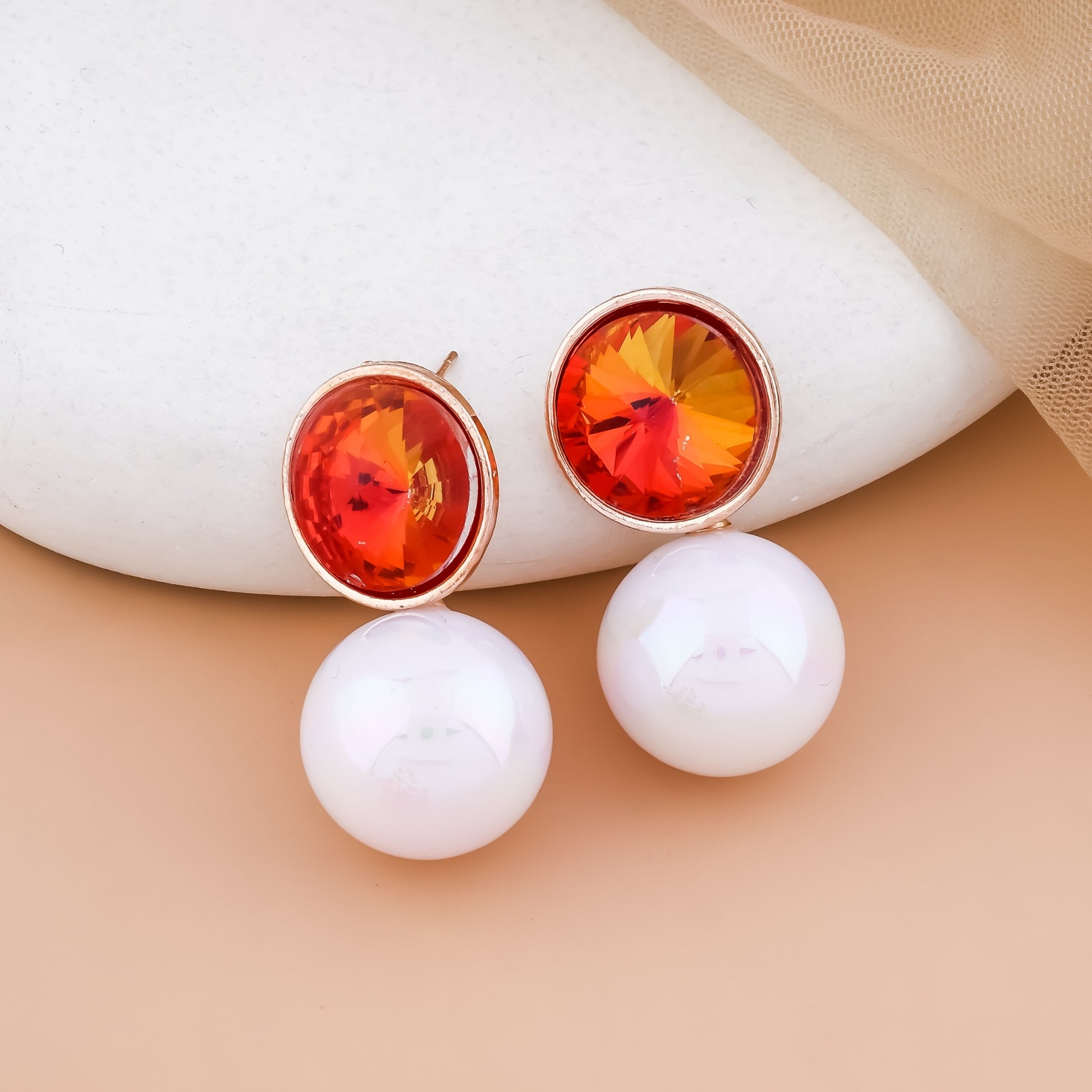 Crystal Dome & Faux Pearl Stud Earrings