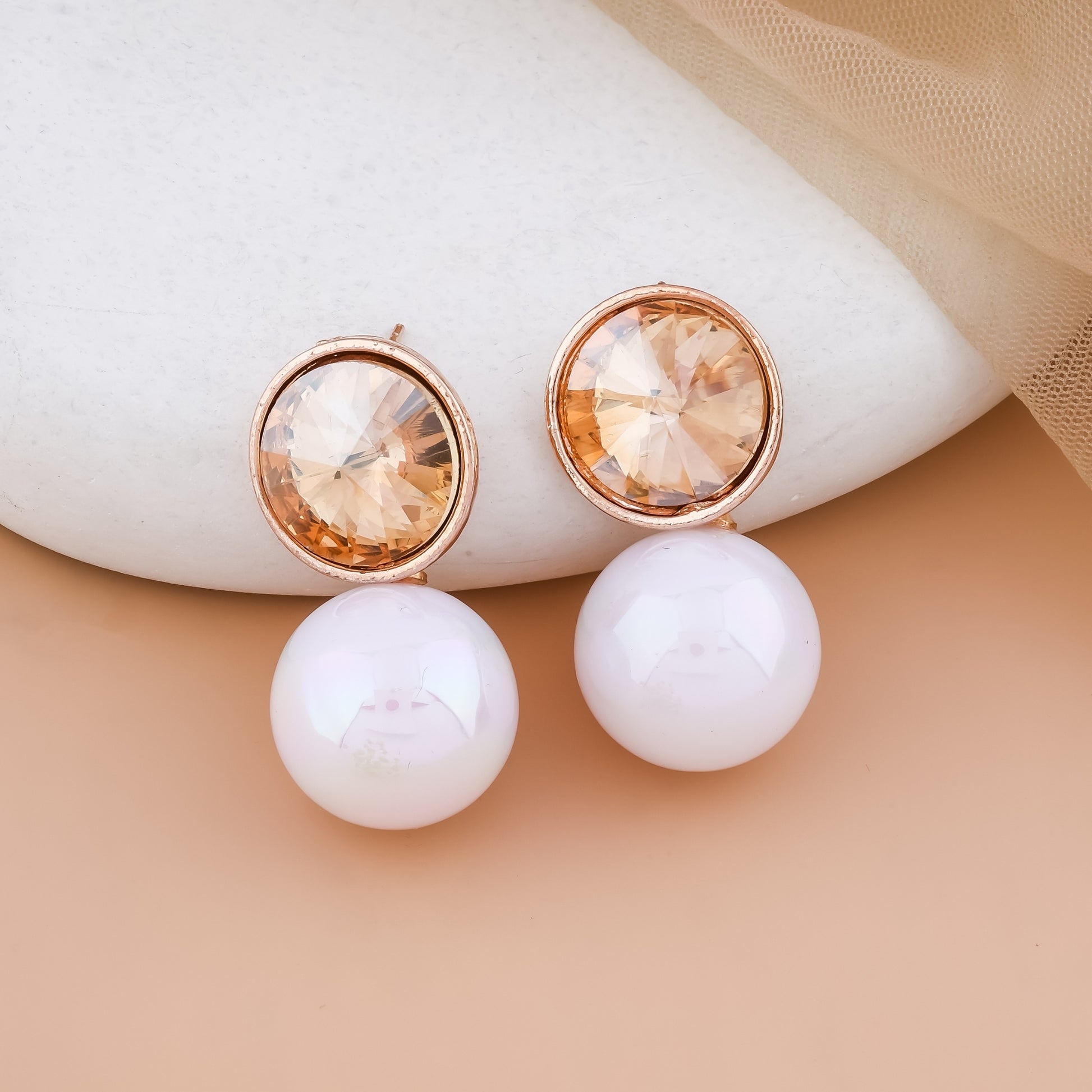 Crystal Dome & Faux Pearl Stud Earrings