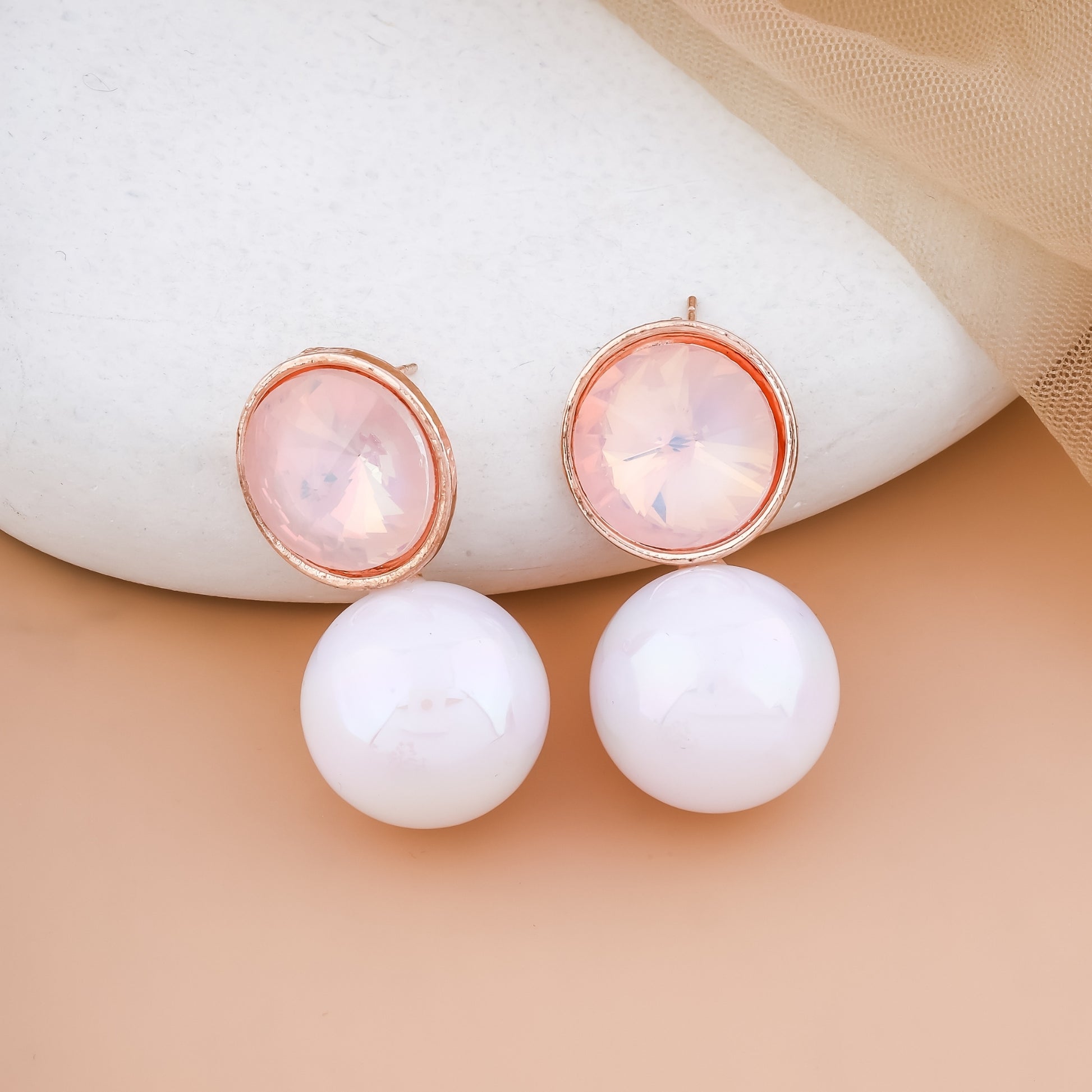 Crystal Dome & Faux Pearl Stud Earrings