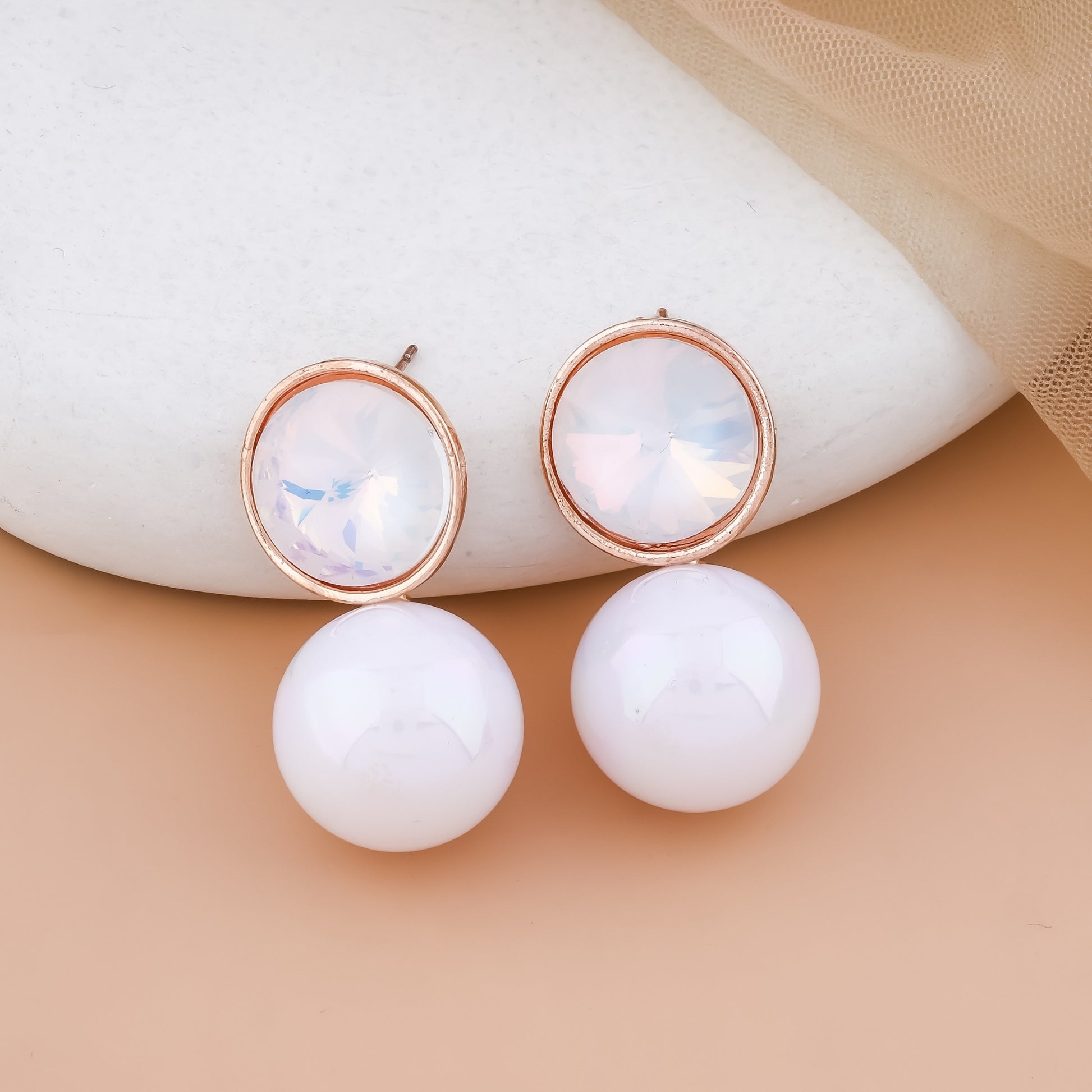 Crystal Dome & Faux Pearl Stud Earrings