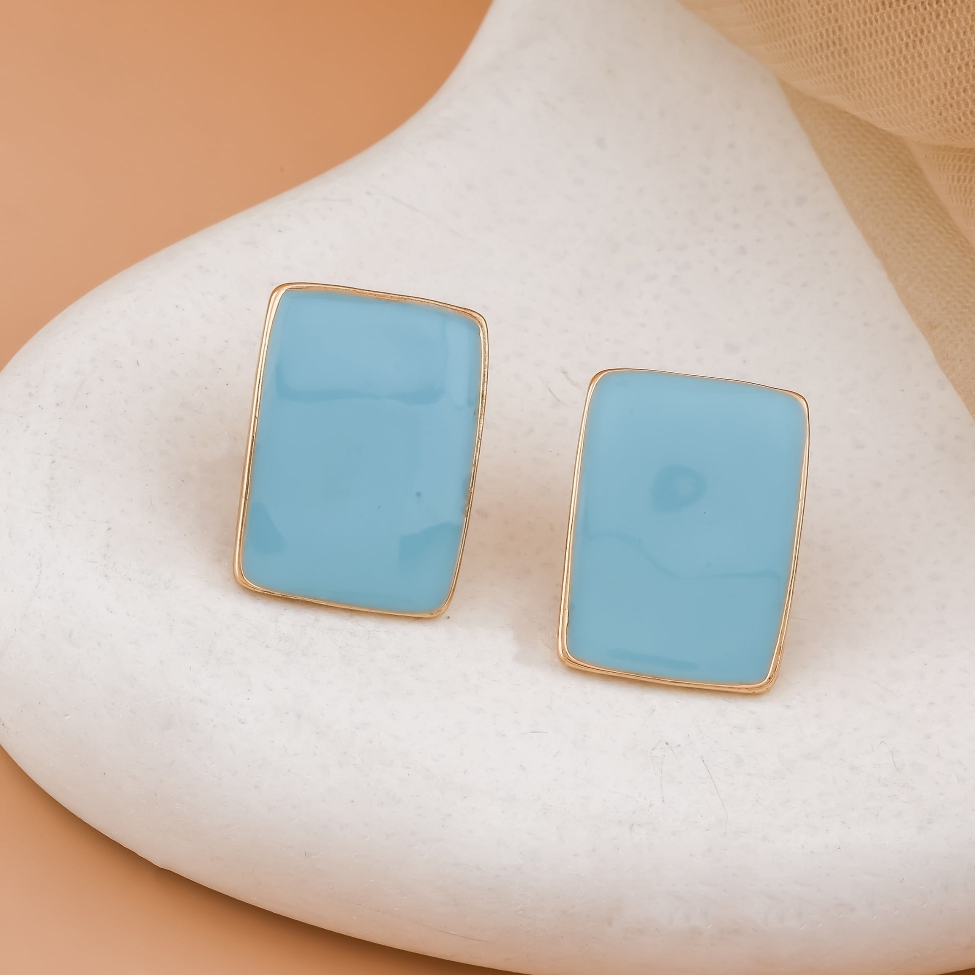 Rectangle Enamel Stud Earrings
