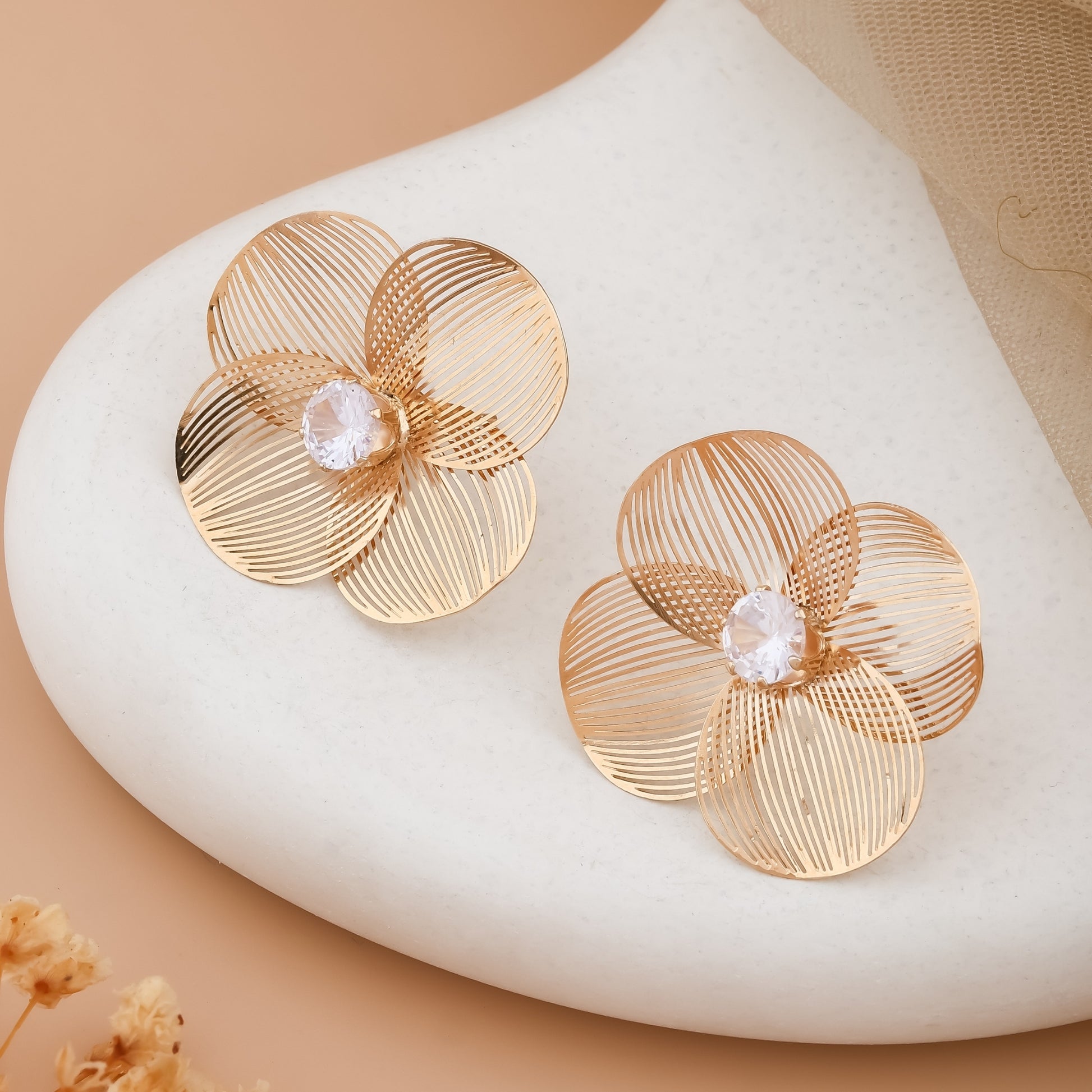 Gold Petal Stud Earrings
